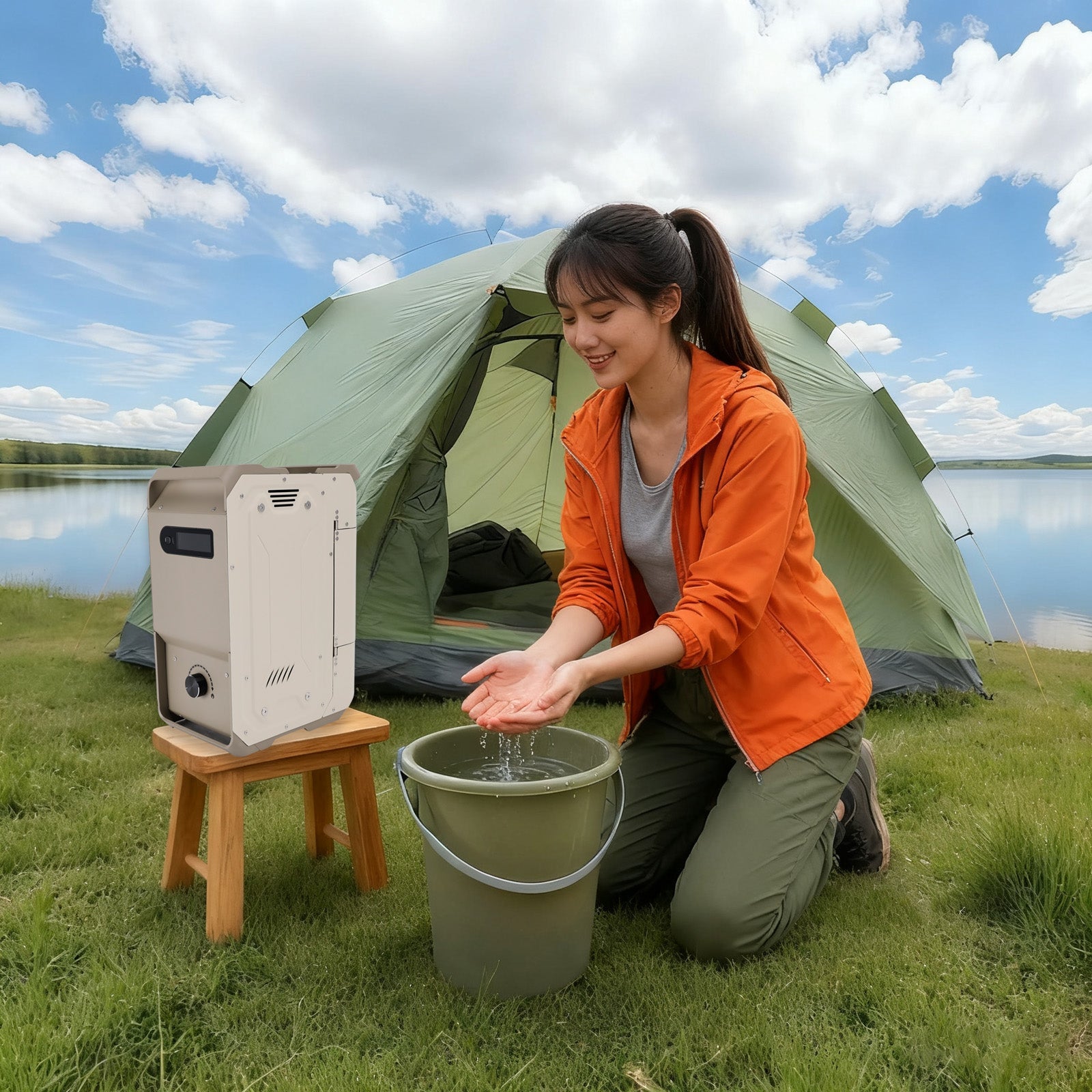 Chauffe-eau portable pour camping-car, 7800 mAh, autonomie de 3,3 h, rechargeable, pour le nettoyage en camping.