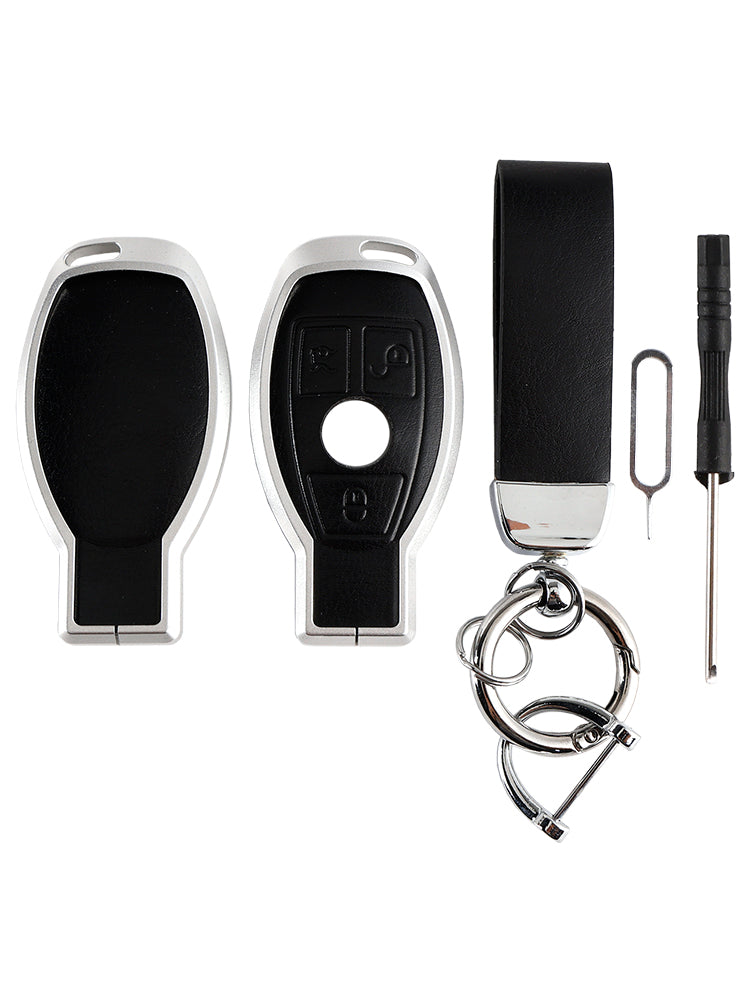 Custodia in pelle e lega'Cover in alluminio TPU per chiave auto per Benz GLC GLK CLS nera