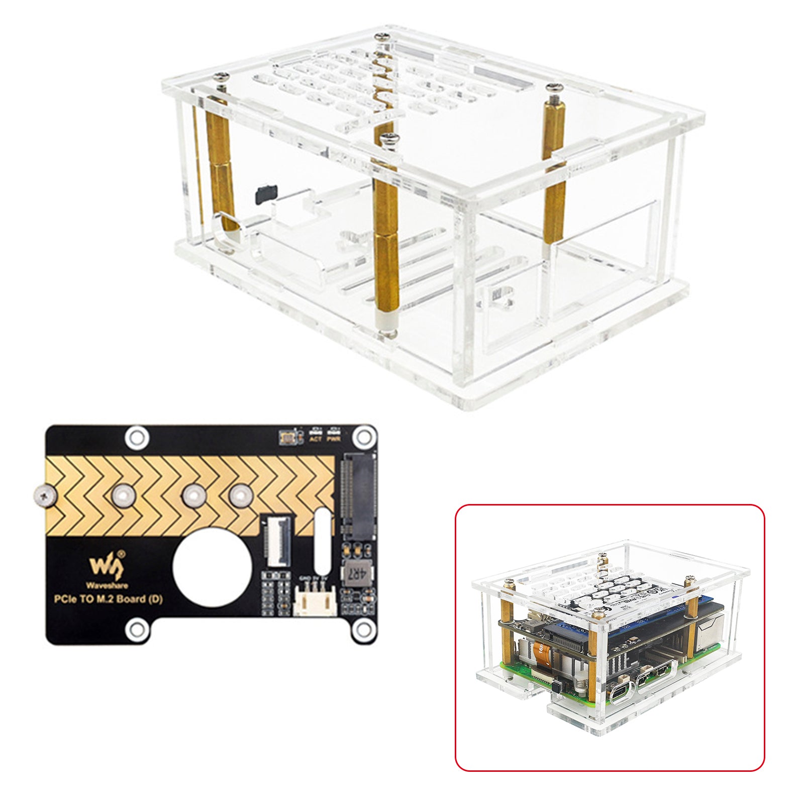 Boîtier adaptateur PCI-E pour Raspberry Pi 5, carte adaptateur PCIe vers M.2, boîtier en acrylique, radiateur