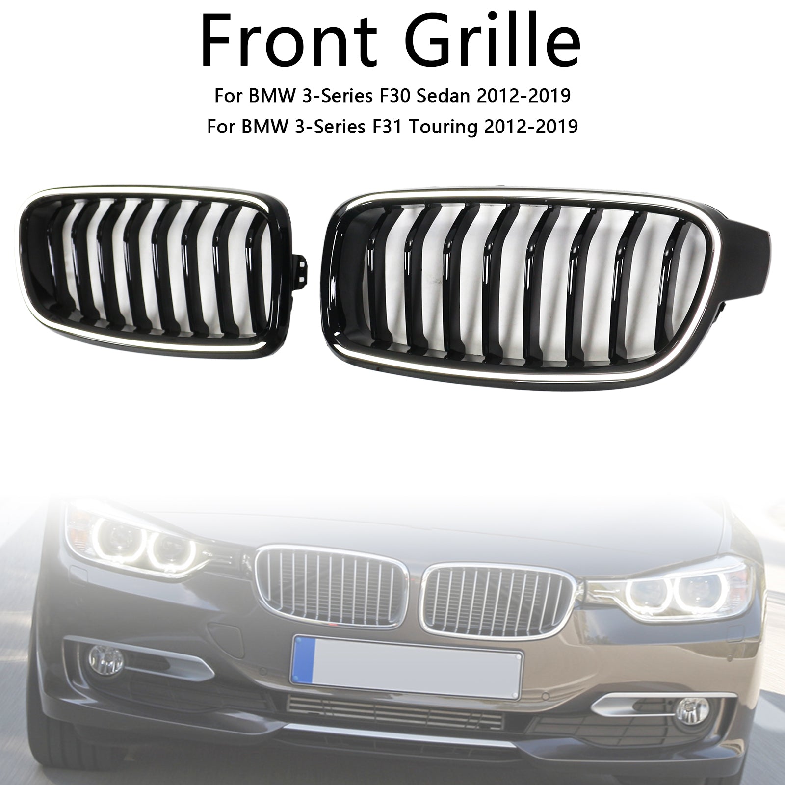 Briljant zwart frontrooster voor BMW 3 F30 sedan 2012-2019 51137263481 51137255412