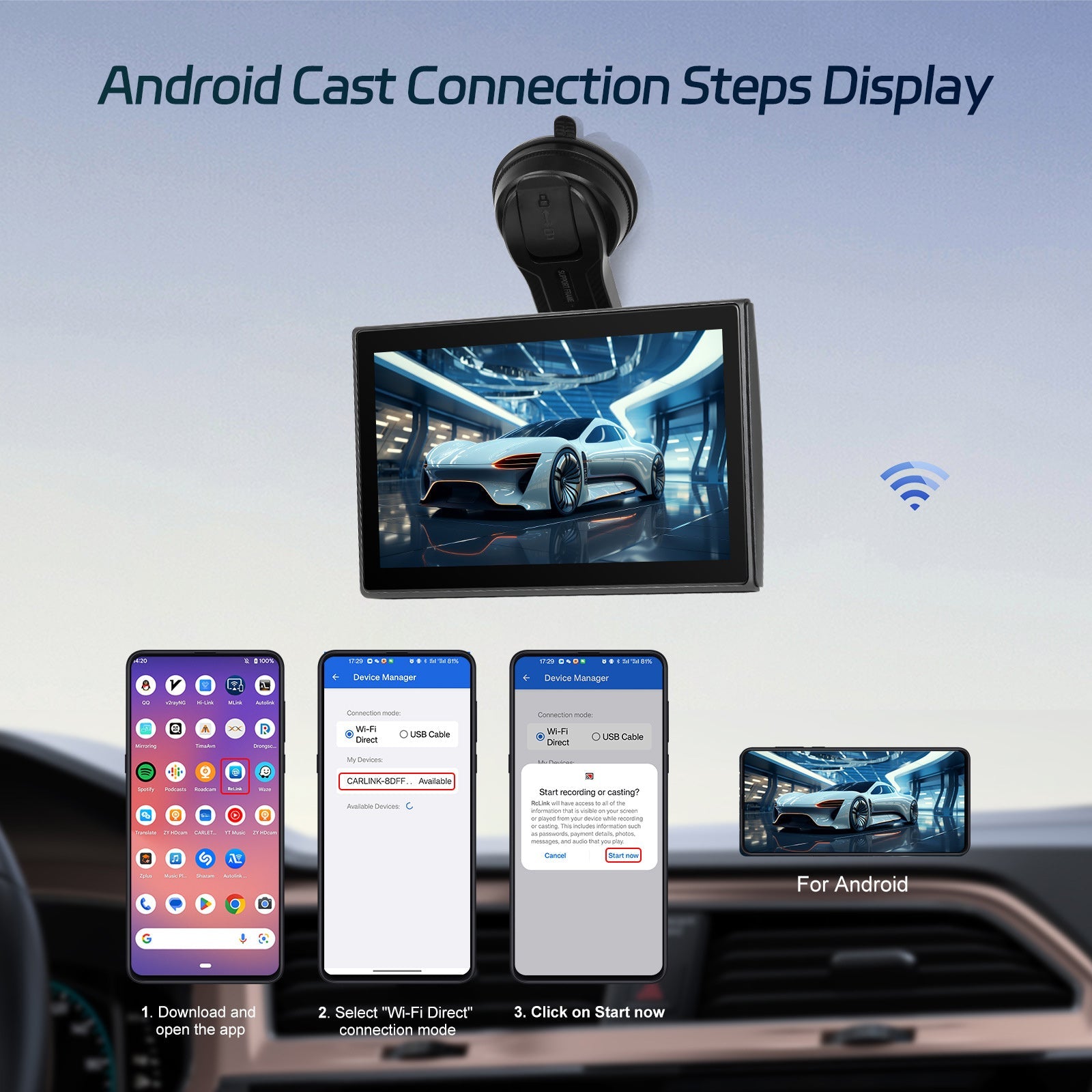 Touchscreen completo da 7 pollici Apple CarPlay Display con commutazione automatica Android Fotocamera AHD