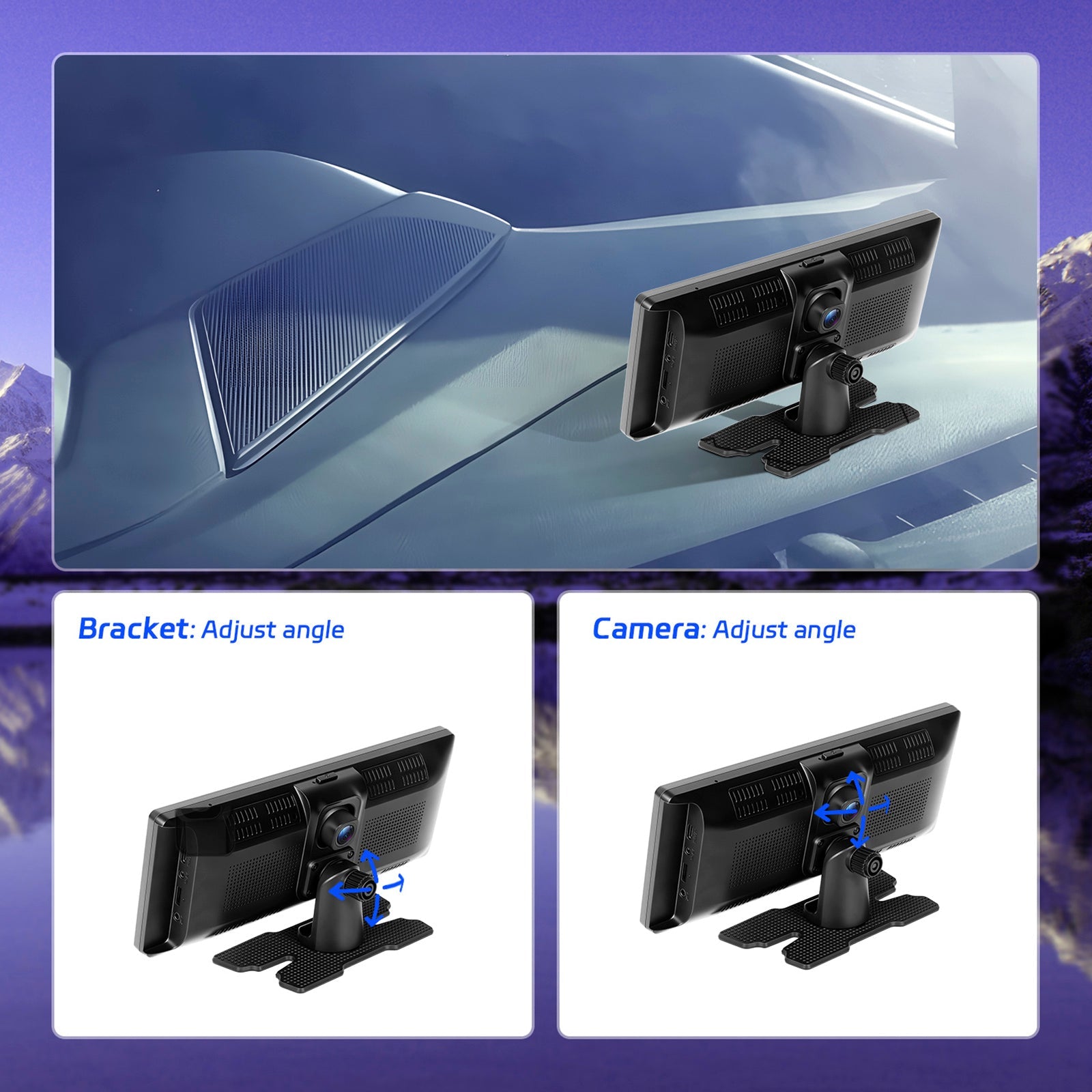 Autoradio portable Bluetooth 10,26"" avec navigation sans fil et compatible CarPlay, caméra AHD