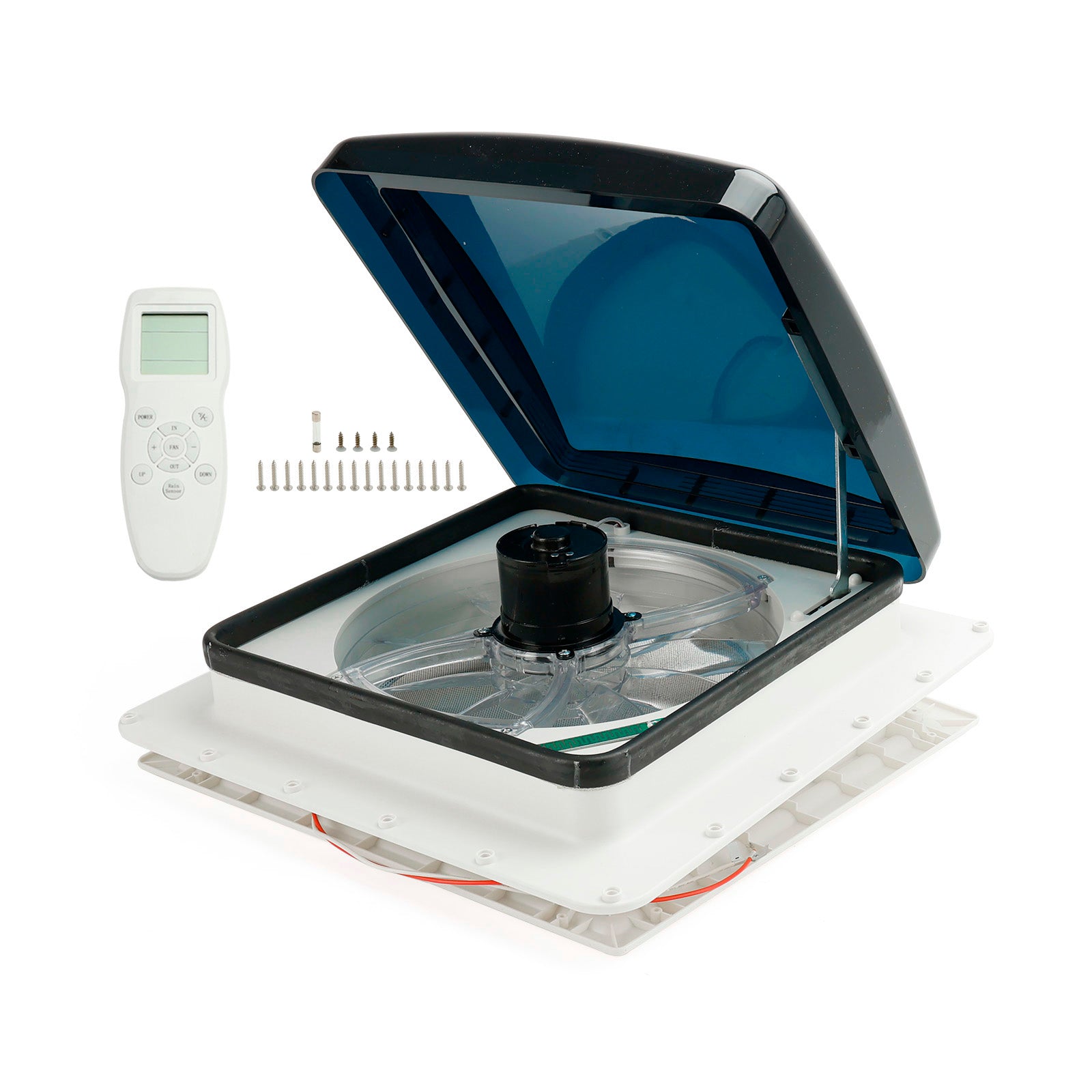 Ventilatore da tetto per roulotte da 15,75 pollici con plafoniera da 12 V, telecomando e 10 velocità