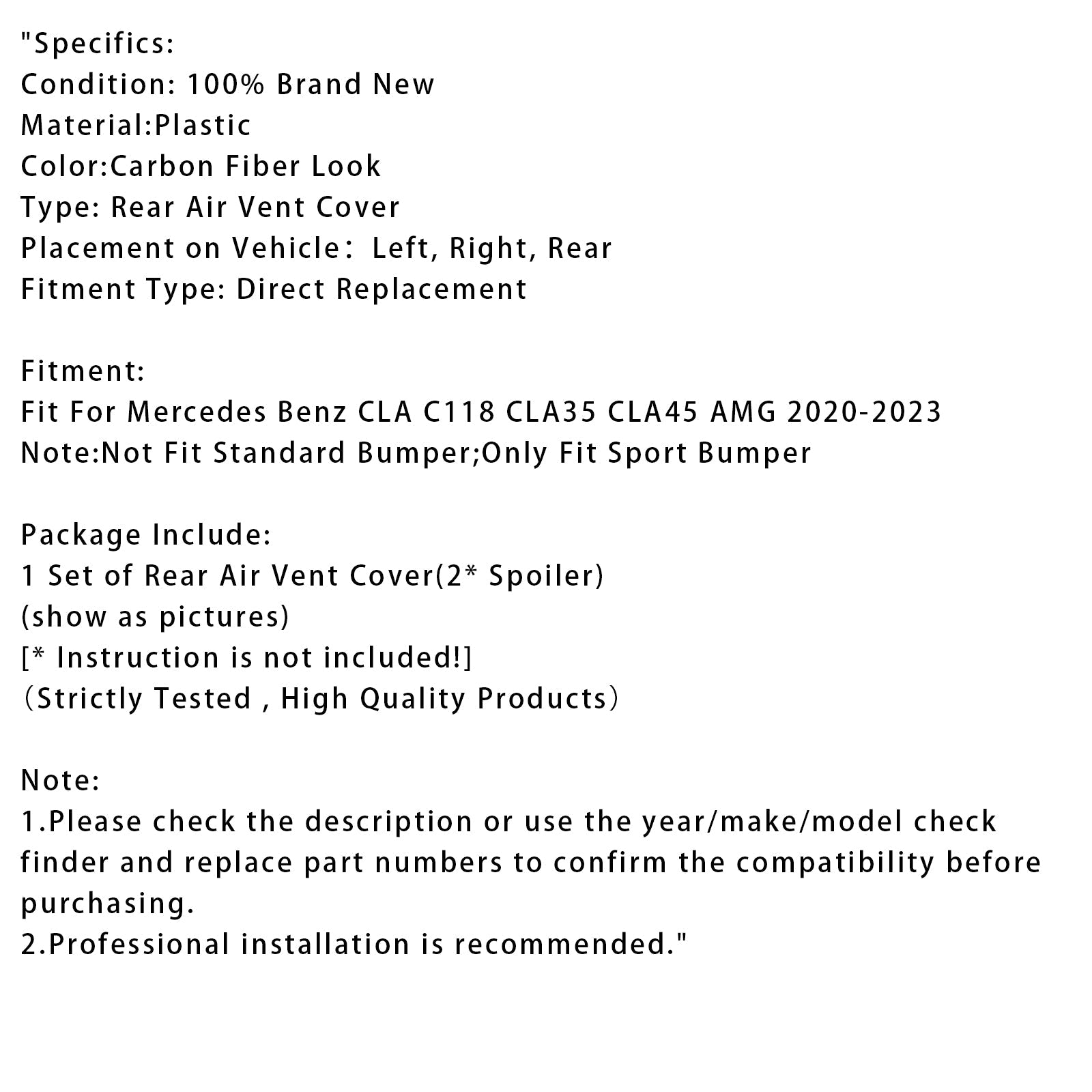 Copertura della presa d'aria posteriore in look carbonio per Benz CLA C118 CLA45 AMG 2020+