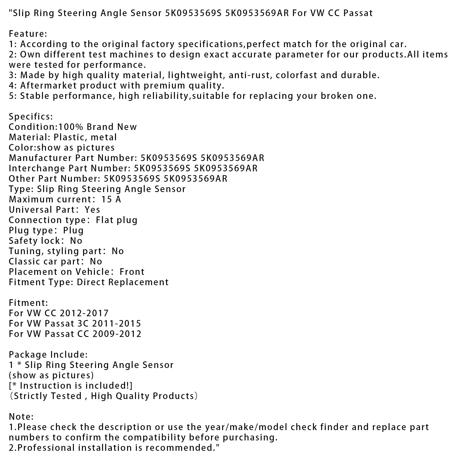 Senzor volana (drsni obroč) 5K0953569S/AR - Rezervni del za Volkswagen CC & Passat