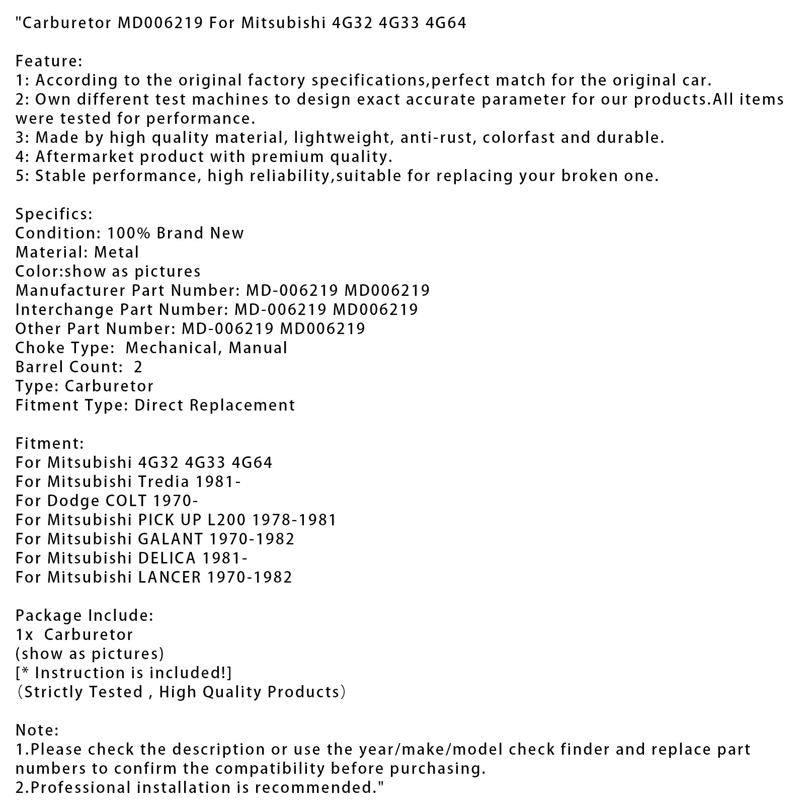 Mitsubishi 4G32 4G33 4G64 MD006219 MD-006219 uplinjač