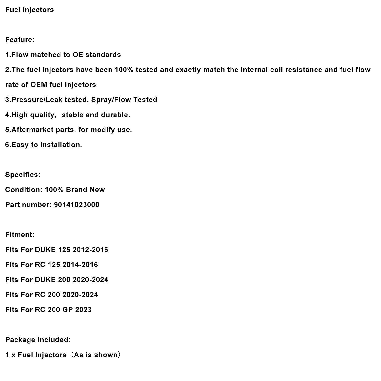 Iniettori di carburante 90141023000 compatibili con DUKE RC 125 200 2014-2024