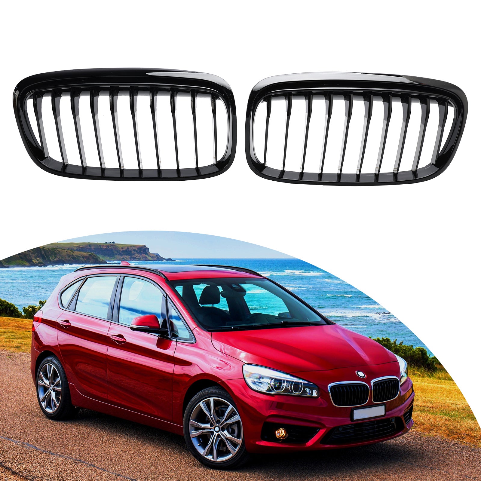 Gloss Black Front Grill Grill voor BMW 2-serie Gran Tourer F45 F46 2015-2018