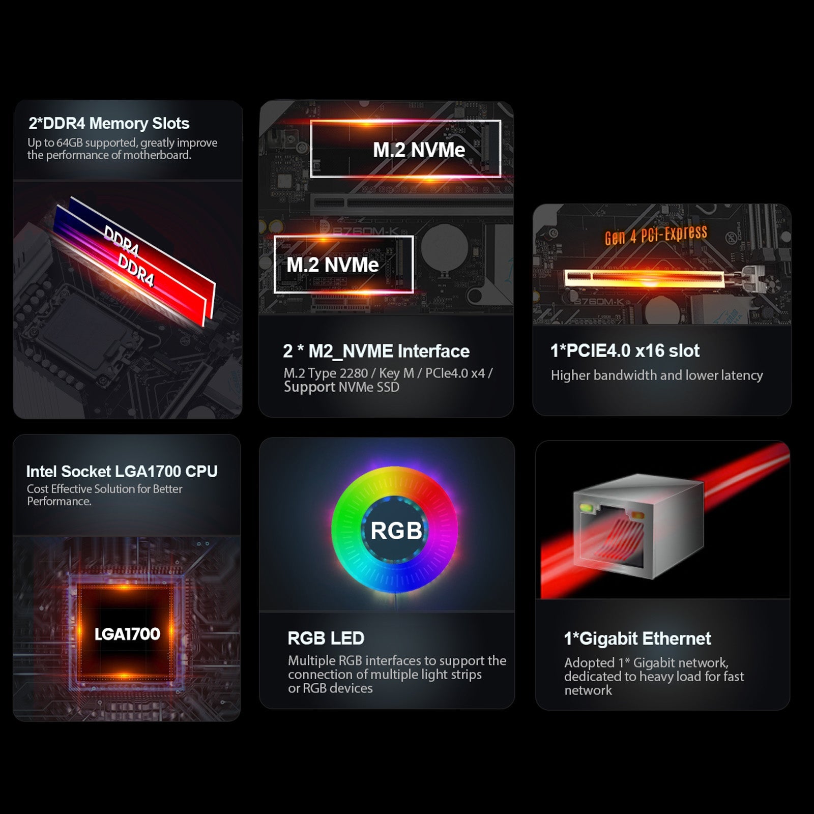 B760M-K Moederbord LGA-1700 Pin DDR4-geheugen Dubbele M.2-interface Ondersteunt WIFI