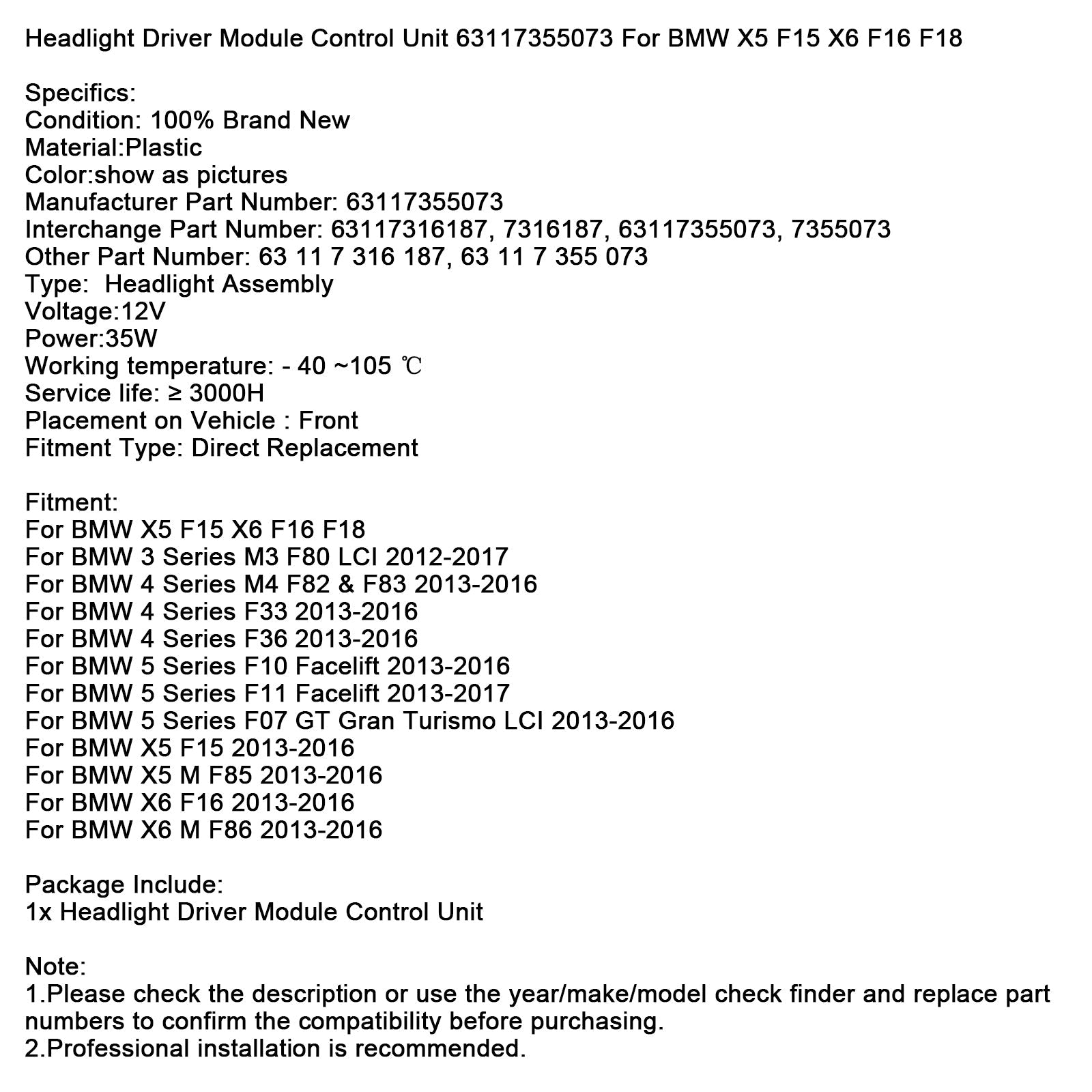 Unità di controllo del modulo di controllo della testa 63117355073 per BMW X5 F15 X6 F16 F18