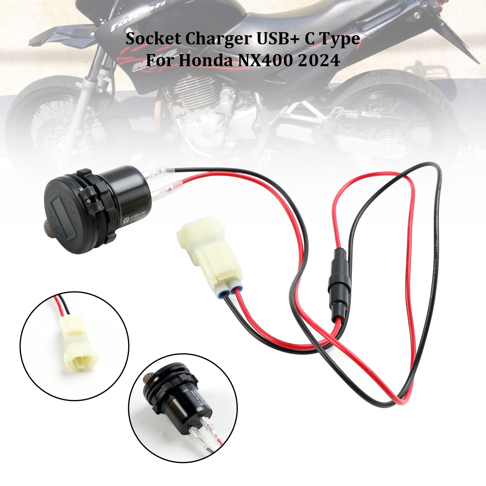 Caricatore presa USB 12V + tipo C a montaggio rapido per Honda NX400 2024