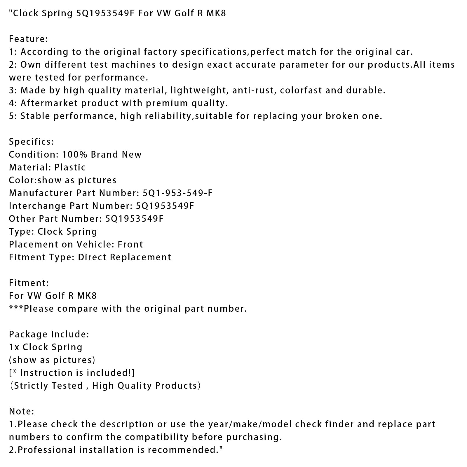 Lente van&Klok voor VW Golf R MK8 5Q1953549F