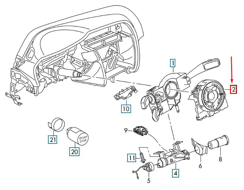 2019+ Volkswagen Tiguan Allspace Czujnik kąta skrętu Moduł sprężyny zegarowej 5Q0953549E