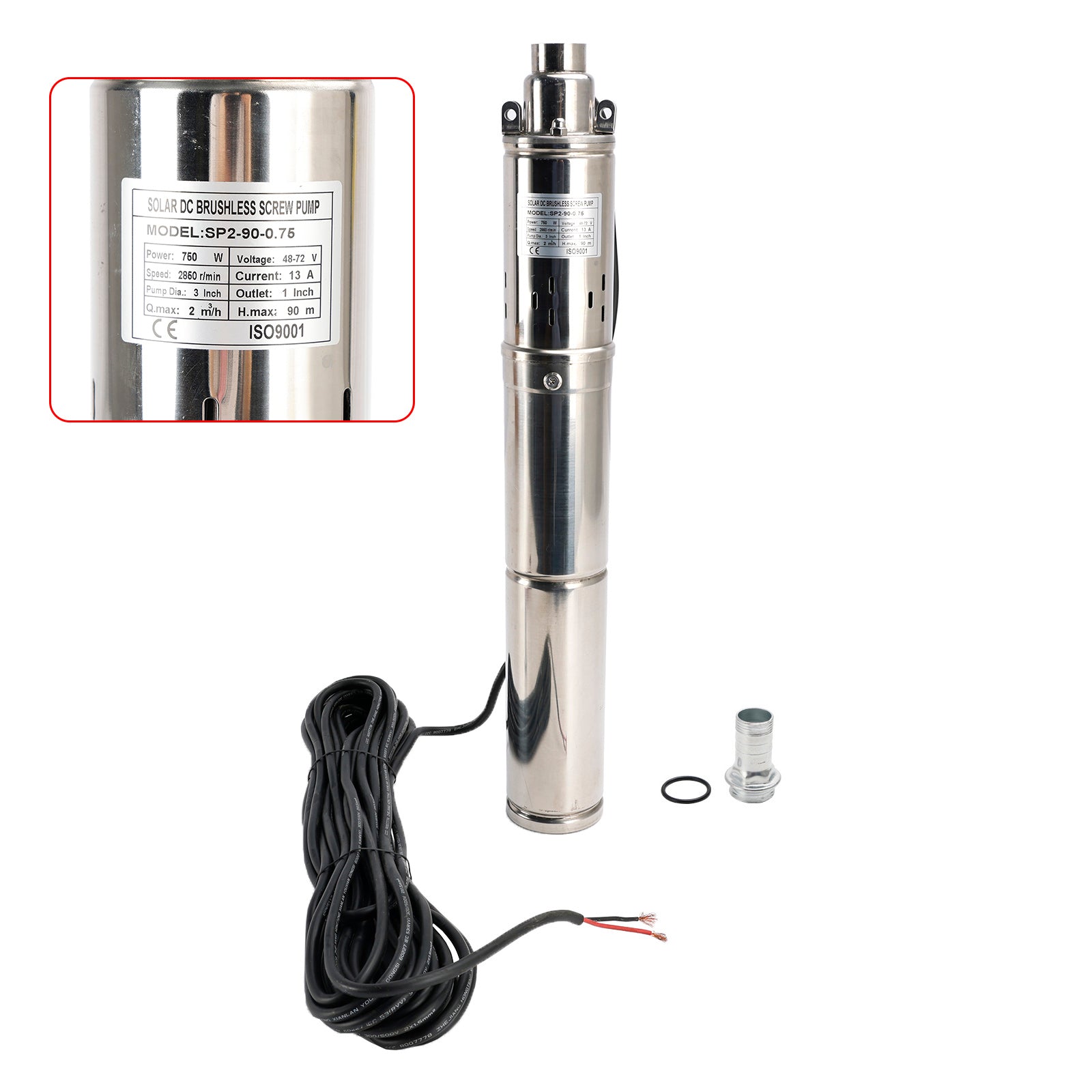 Pompa da pozzo a vite solare MPPT da 3 "48v 750w in acciaio per immersioni profonde
Pompa ad acqua sommergibile solare del foro del pozzo profondo di 3" 48V 750W MPPT incorporato