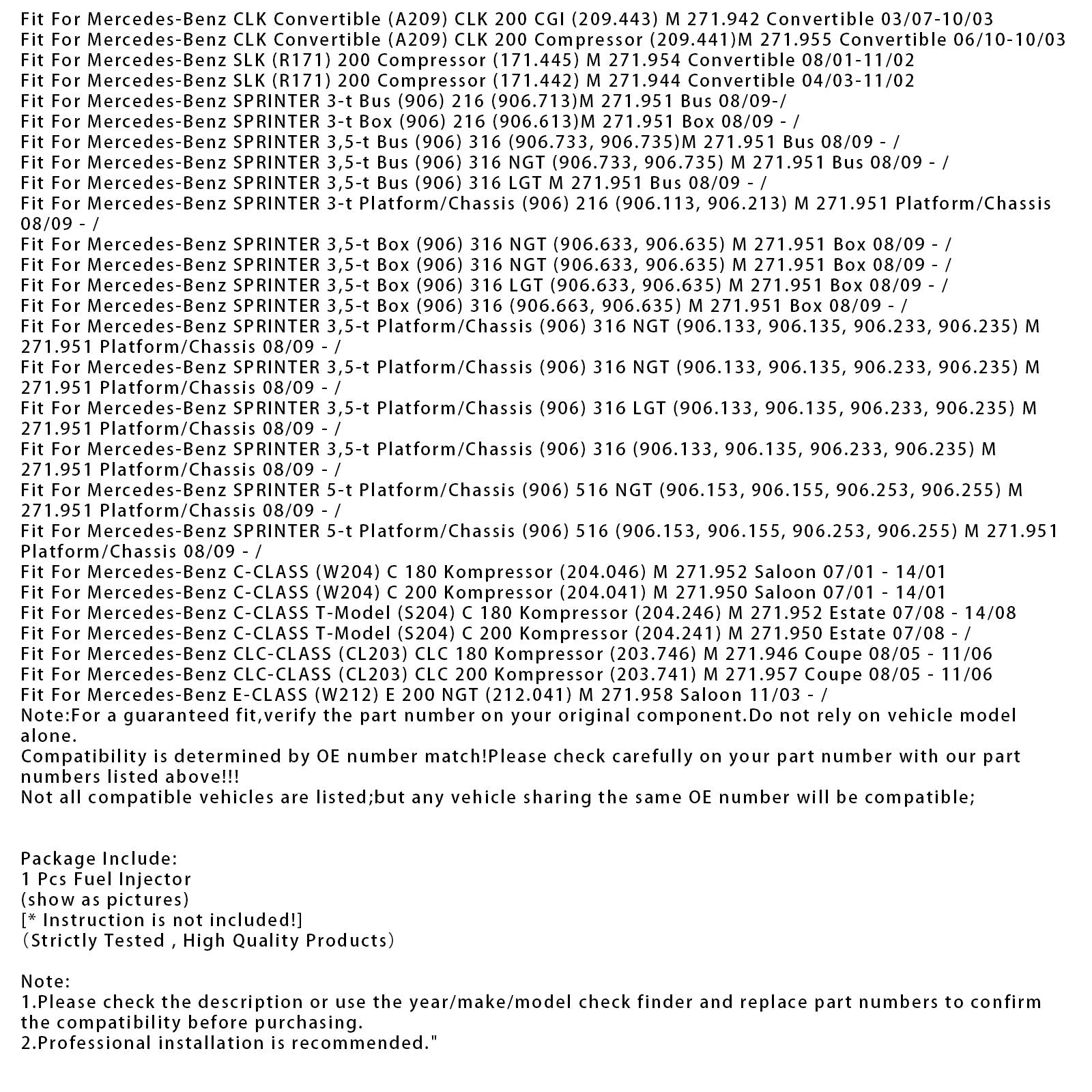 1x Injektor goriva za Mercedes CE CLC CLK SLK SLC Sprinter M271 A2710780549