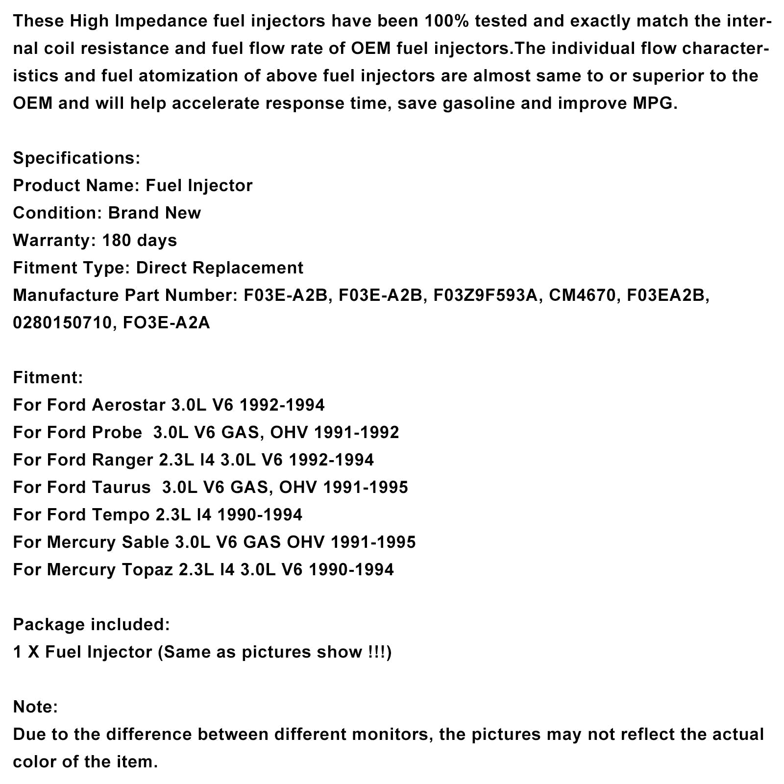 Injecteur de carburant CM4670 pour Ford Ranger 2,9 L, 3,0 L, 3,8 L V6 1985-1997 F03E-A2B