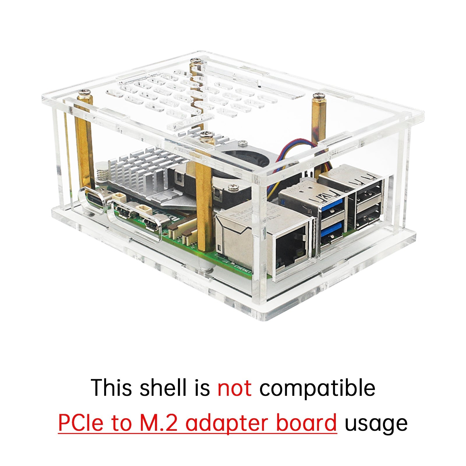 Boîtier adaptateur PCI-E pour Raspberry Pi 5, carte adaptateur PCIe vers M.2, boîtier en acrylique, radiateur