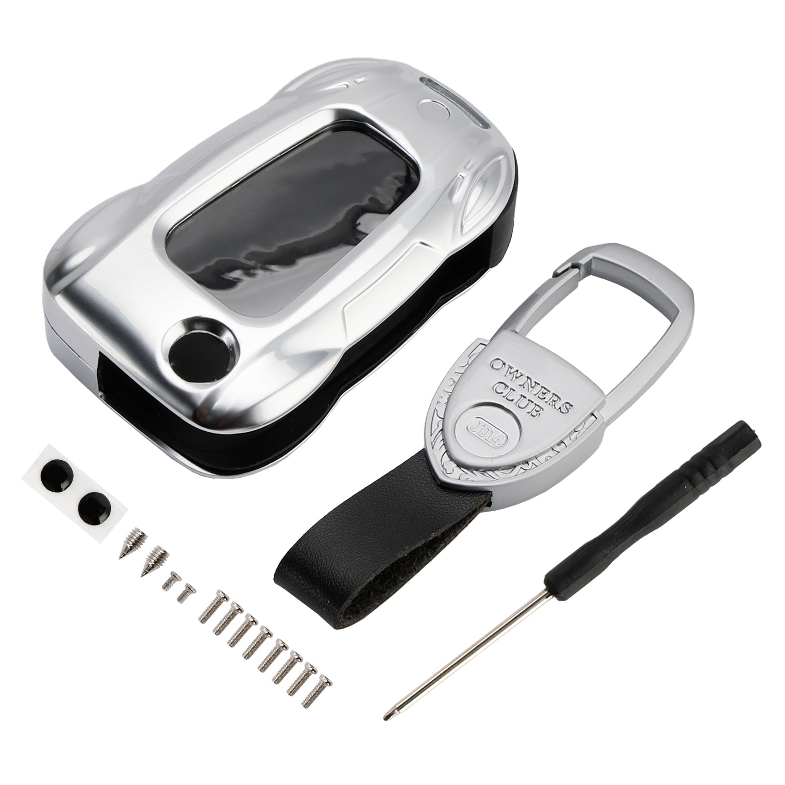 Custodia per chiave auto in pelle color argento in lega di zinco per VW Polo Skoda