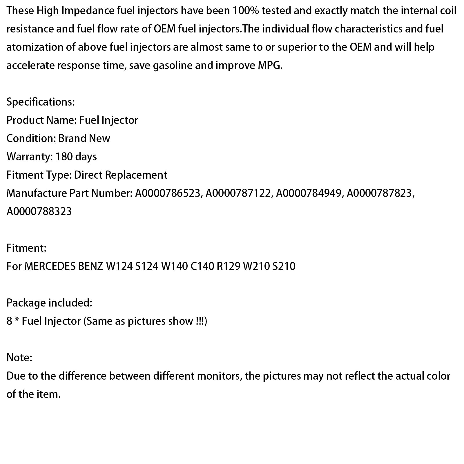 Inyector de combustible MERCEDES W124 W140 W210 R129 8 piezas 0000788323 A0000786523