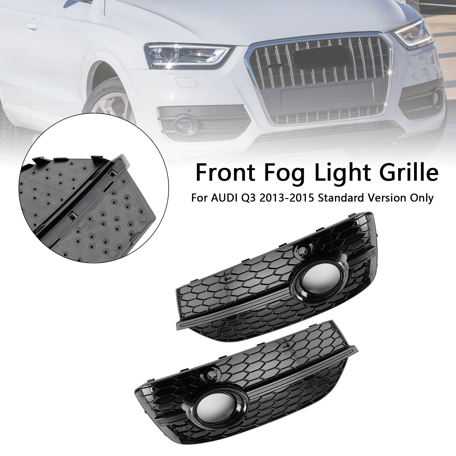 Caches de phares antibrouillard avant style nid d'abeille pour Audi Q3 RSQ3 2013-2015, noir brillant