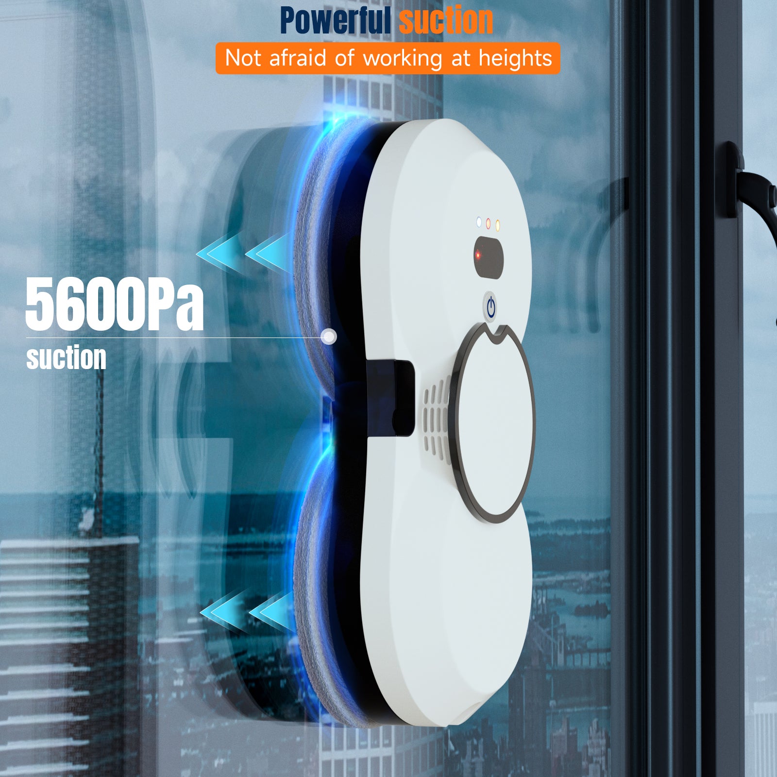 Robot lave-vitres automatique avec détection des bords, IA, jet d'eau unilatéral et puissance d'aspiration de 5600 Pa.