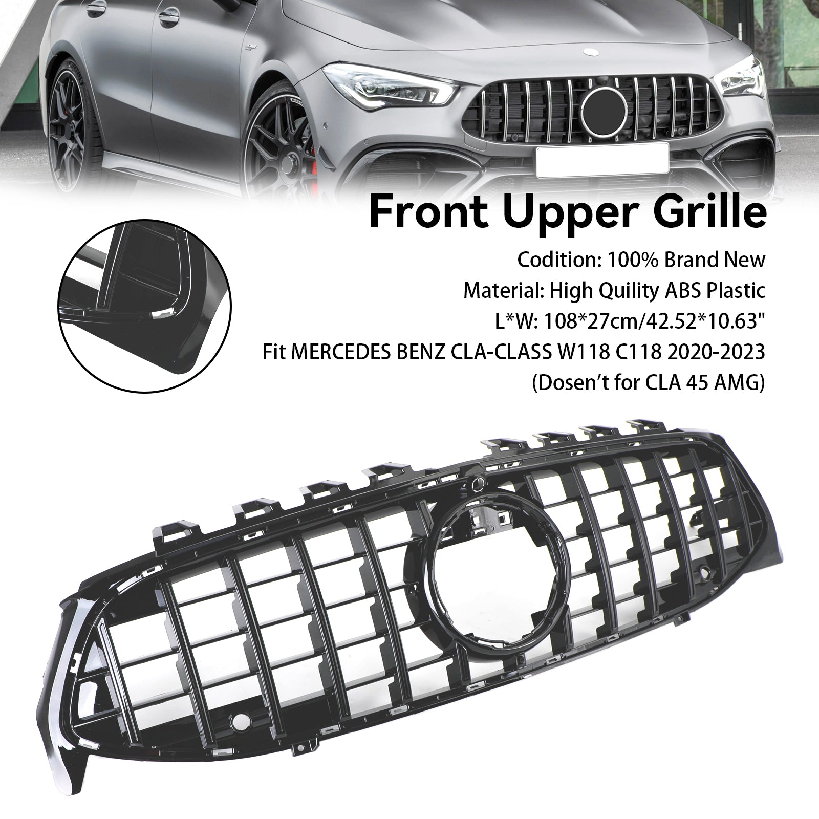Black Front Bumper Grille Grill pour Mercedes CLA Class W118 C118 2020-2023 GTR
