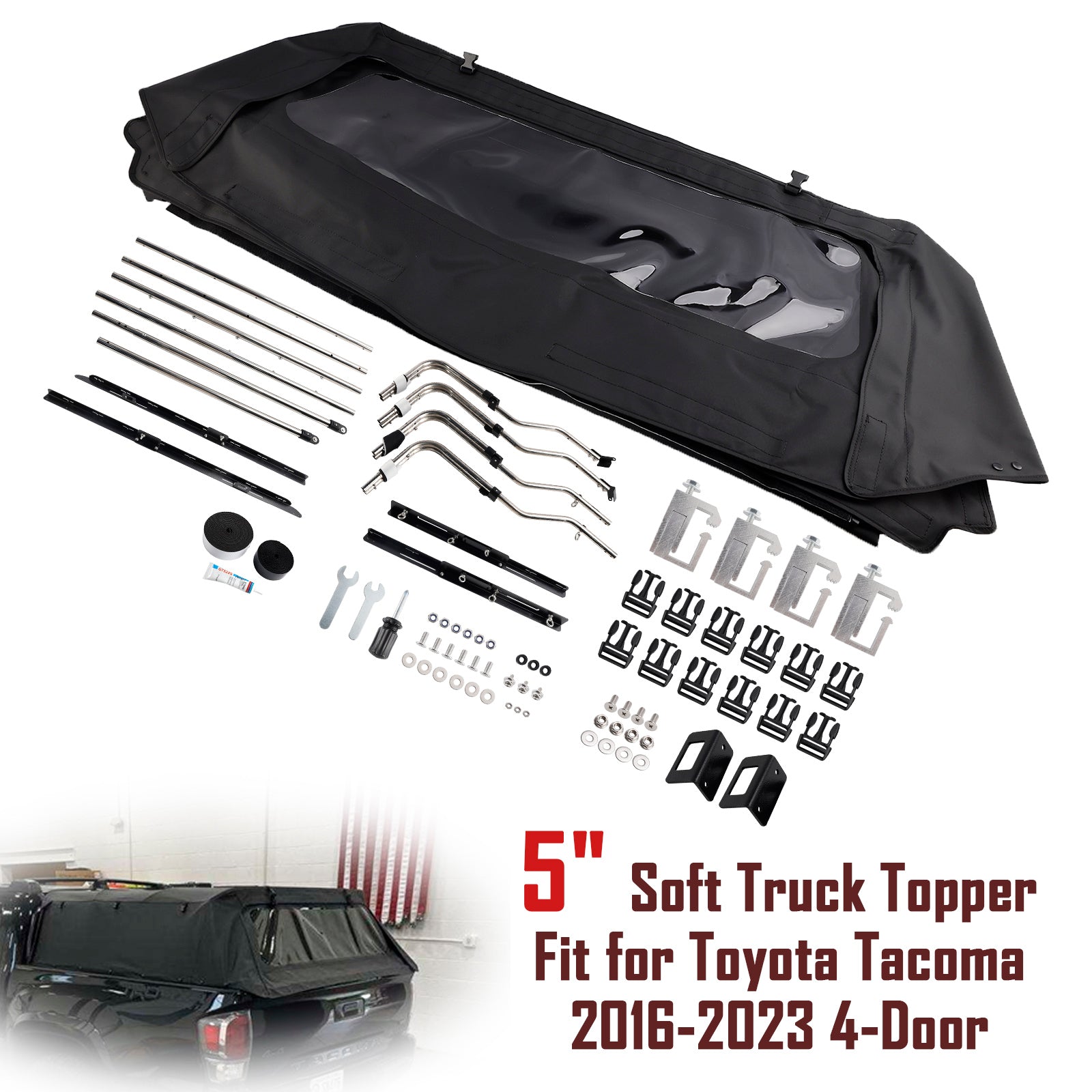 Tetto di camion flessibile da 5 pollici per Toyota Tacoma 4 porte 2016-2023