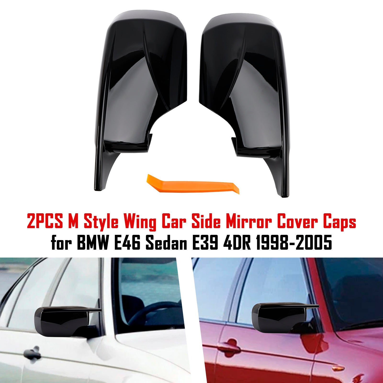 2 M-stijl zijspiegelbehuizingen voor BMW E46 Sedan en E39 4-deurs (1998-2005)