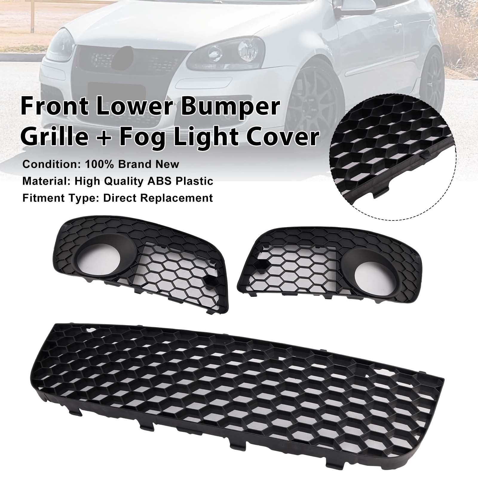 Griglia inferiore del paraurti anteriore + copertura fendinebbia (3 pezzi) per VW Golf MK5 GTI (2006-2009)