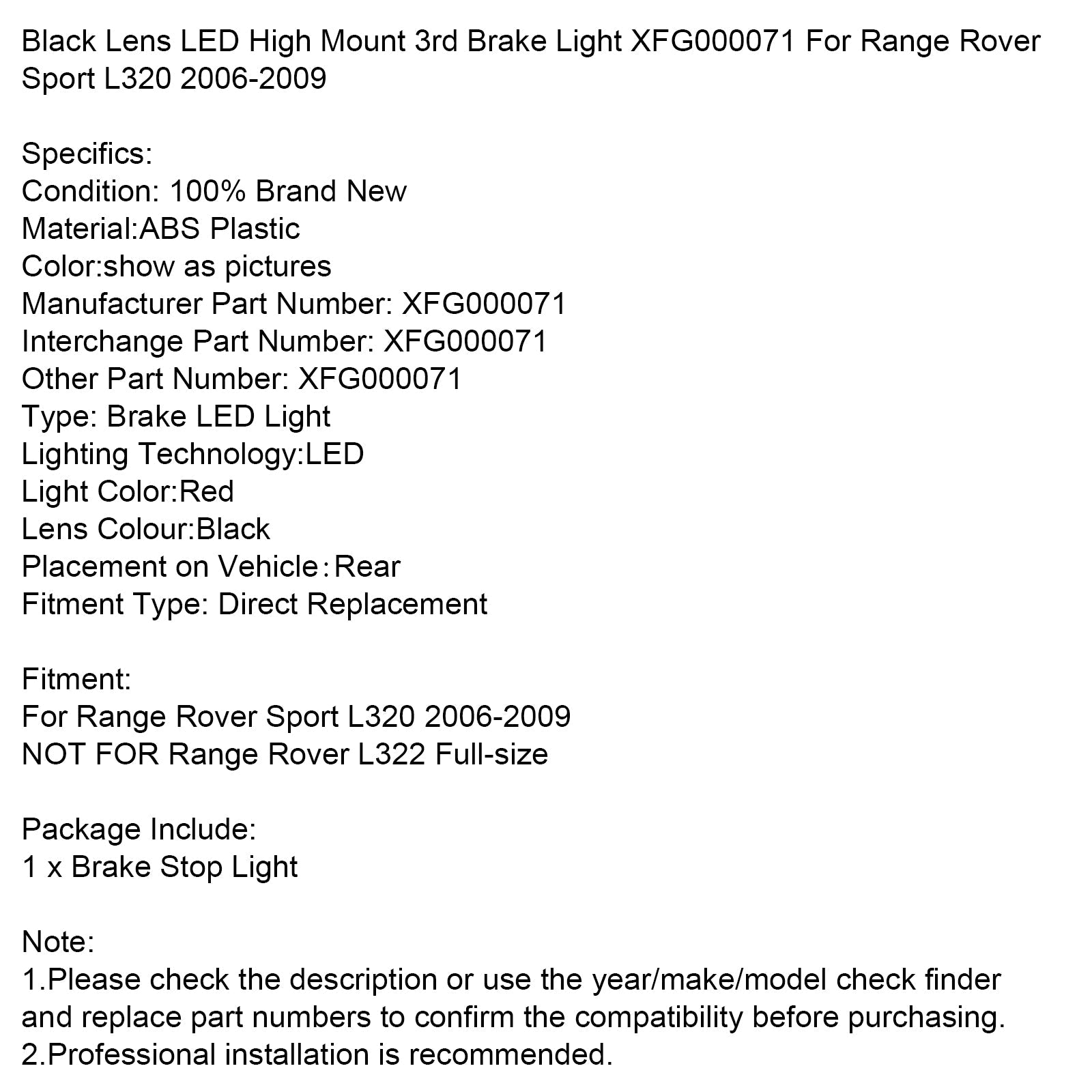 Musta korotettu Stop Fire Range Rover Sport L320 2006-2009 XFG000071