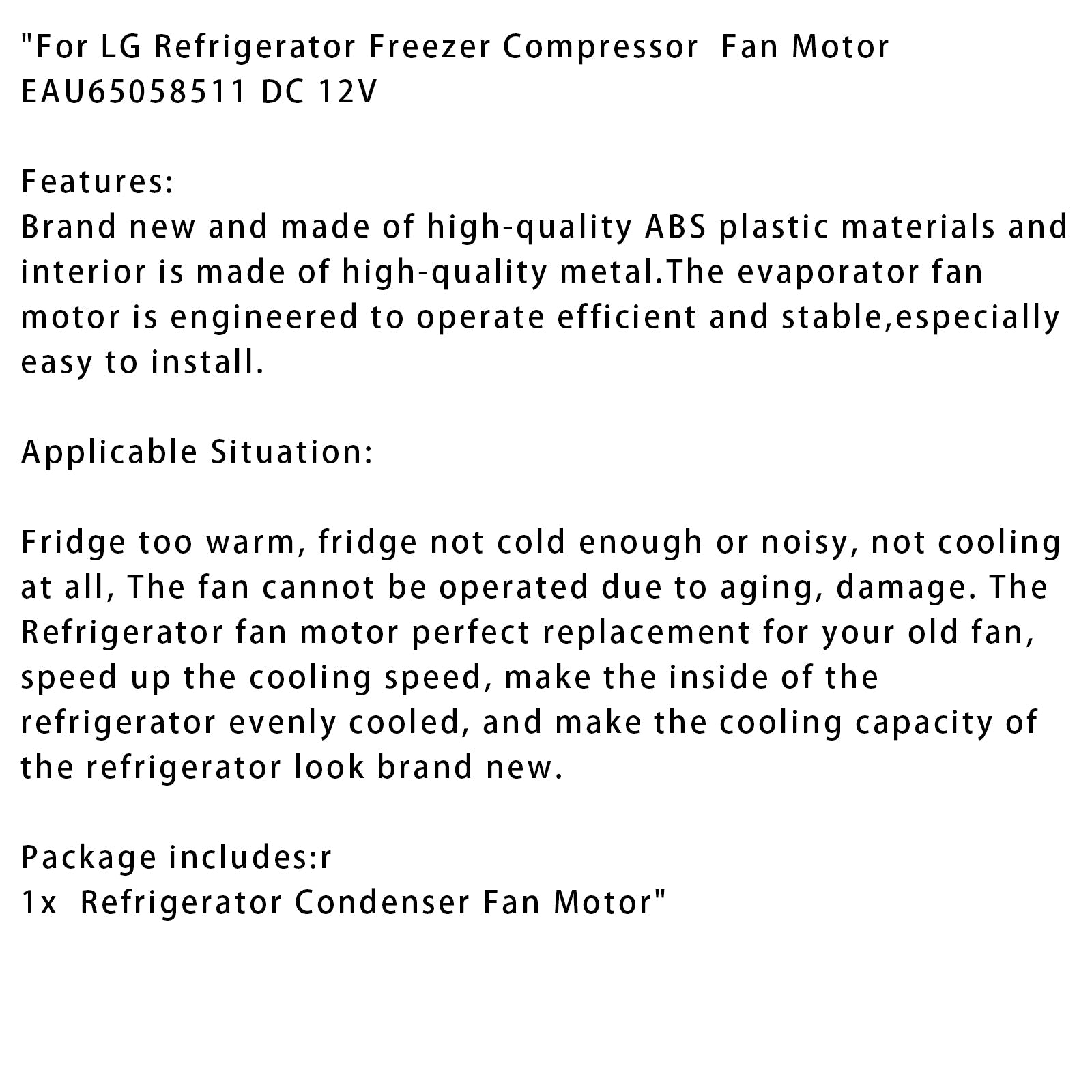 Pour compresseur de réfrigérateur congélateur LG, moteur de ventilateur DC 12 V EAU65058511