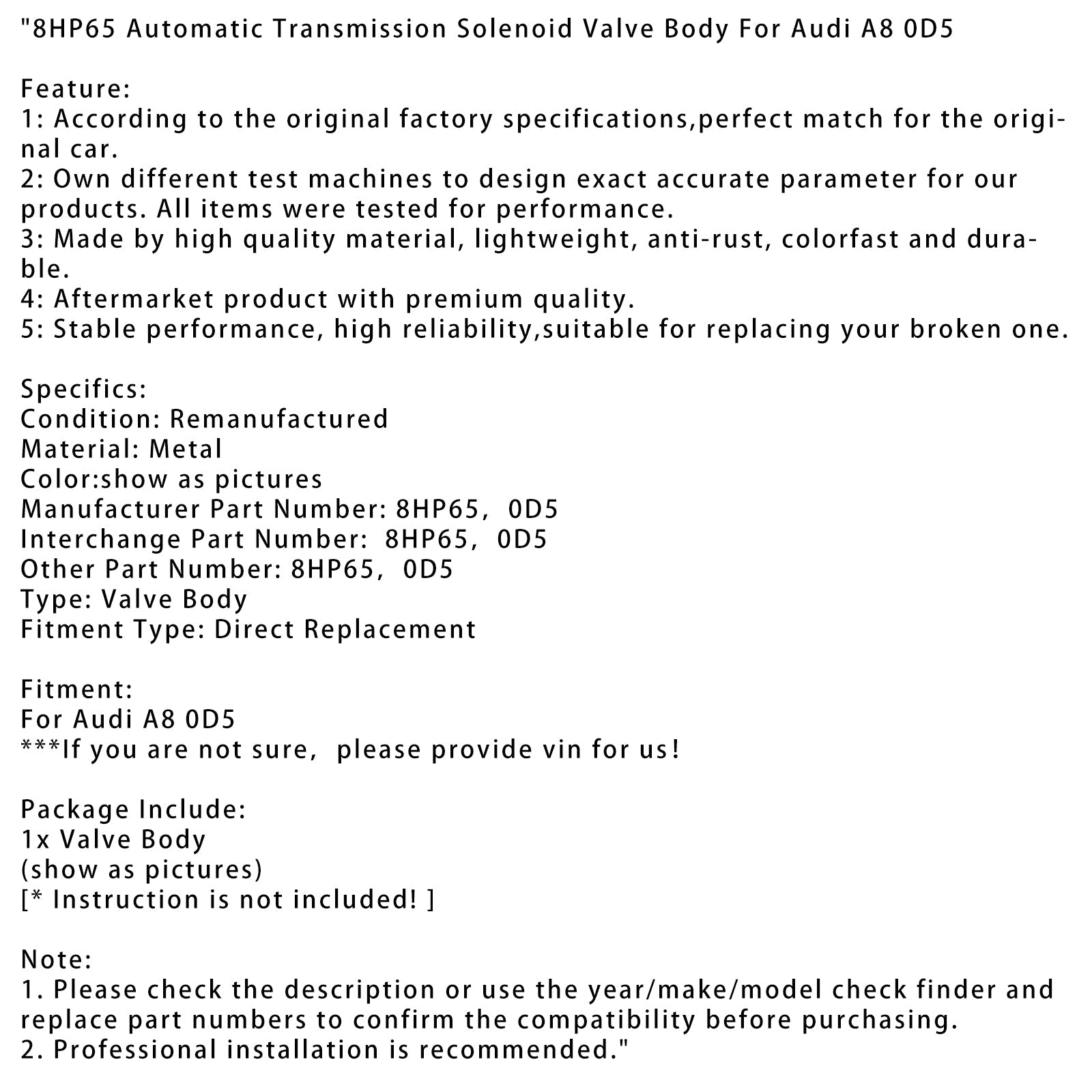 Korpus elektrozaworu automatycznej skrzyni biegów Audi A8 0D5 8HP65