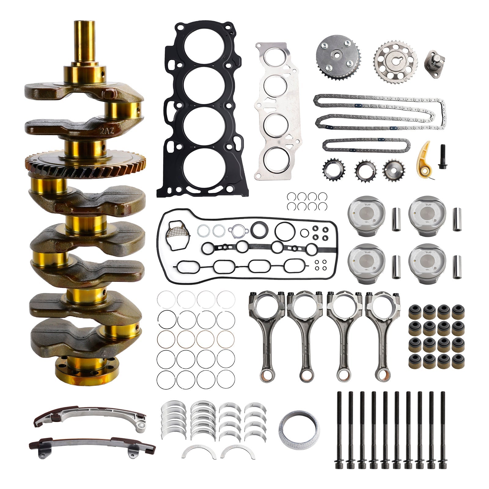 Toyota RAV4 2A-FE 2,4 L 2004-2007 Kit di revisione e ricostruzione del motore con kit di distribuzione dell'asta dell'albero motore