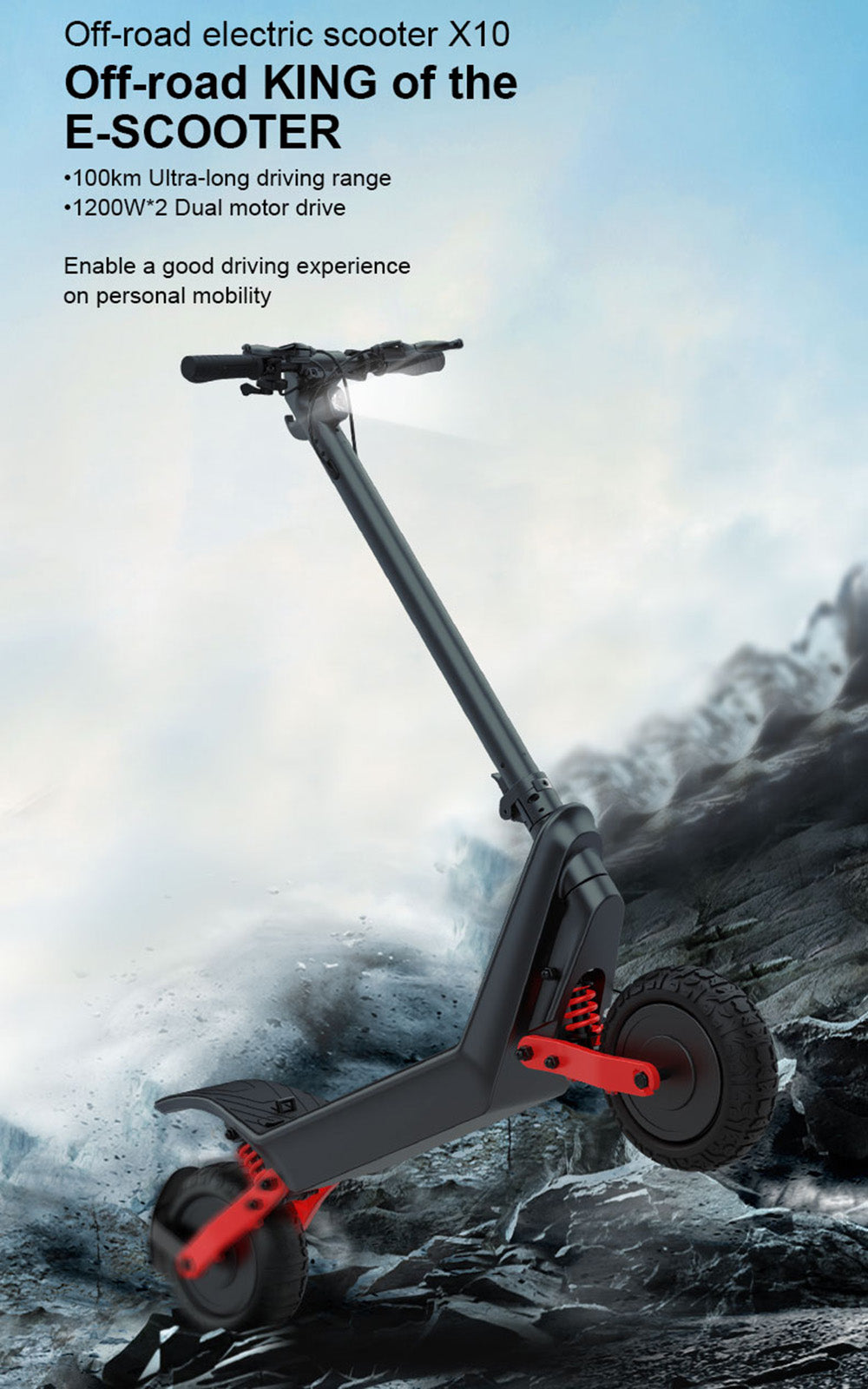 Vélo Électrique Tout-Terrain 11 Pouces – 2400 W, Batterie 48 V 18,2 Ah, 40 km/h, Triple Amortissement, IPX4