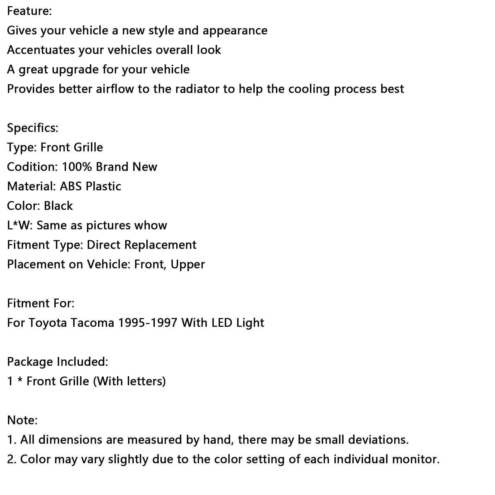 gnezdo sprednje maske'bee za Toyota Tacoma TRD PRO (1995-1997)