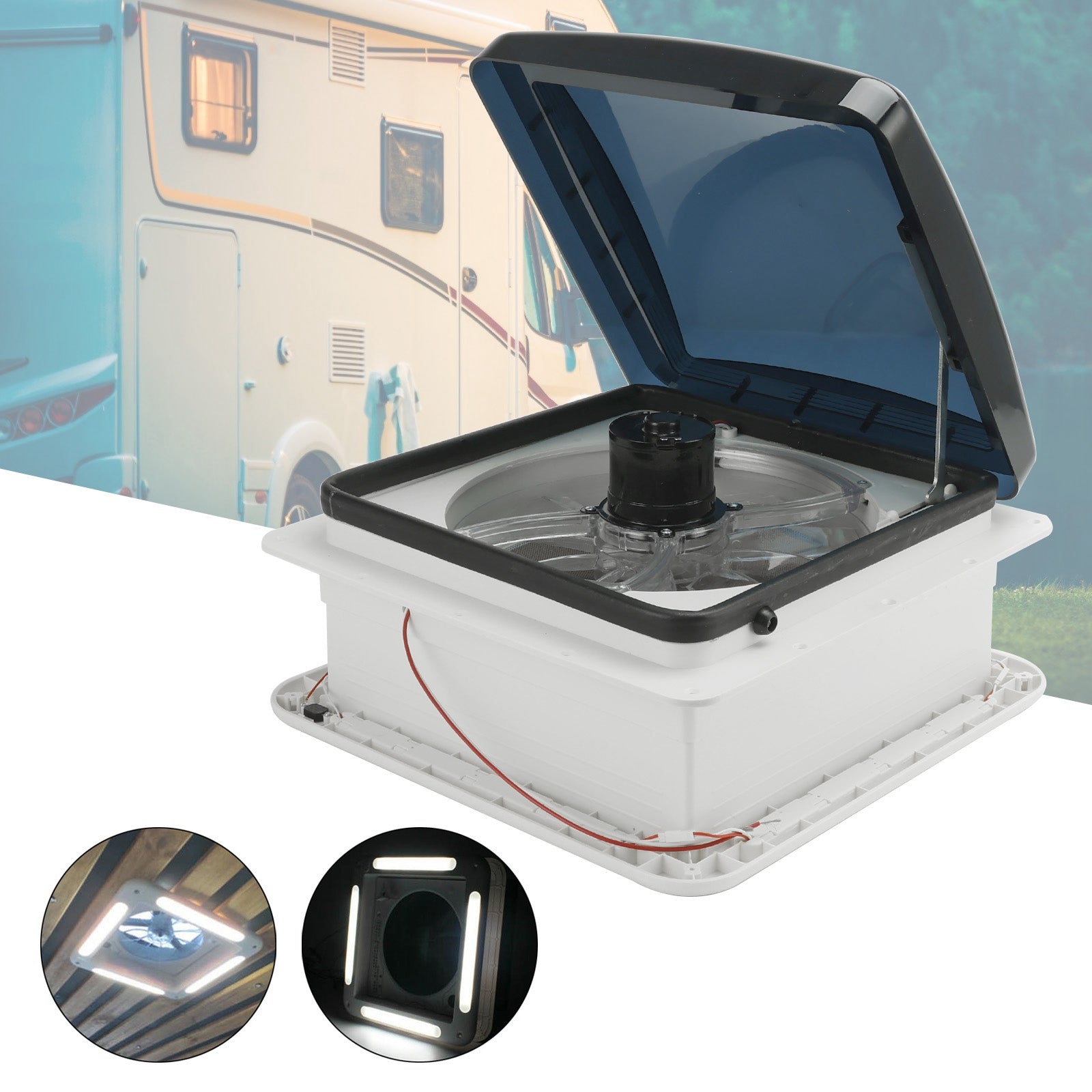 14-calowy nawiew dachowy do przyczep kempingowych 3-biegowy silnik Wentylator do pojazdów kempingowych 12 V Świetlik z oświetleniem LED