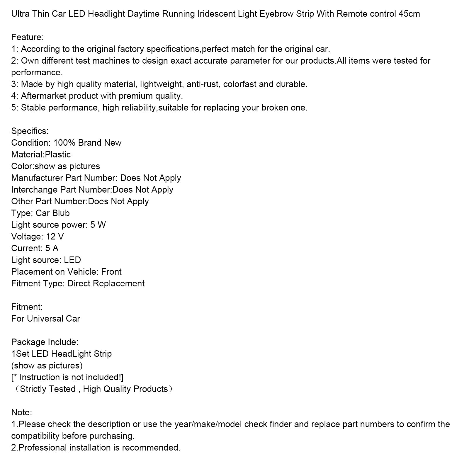 Faro LED ultra fino para automóvil, luz iridiscente para la luz del día, con control remoto, 45 cm