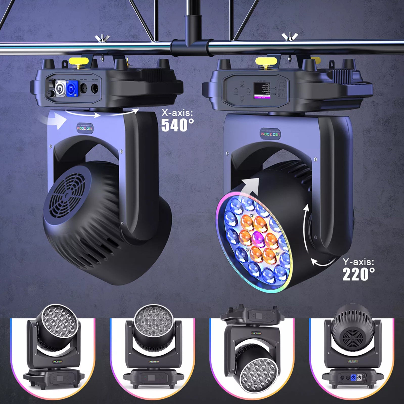 Luce a testa mobile Zoom 19X20W LED RGBW DMX Illuminazione a fascio