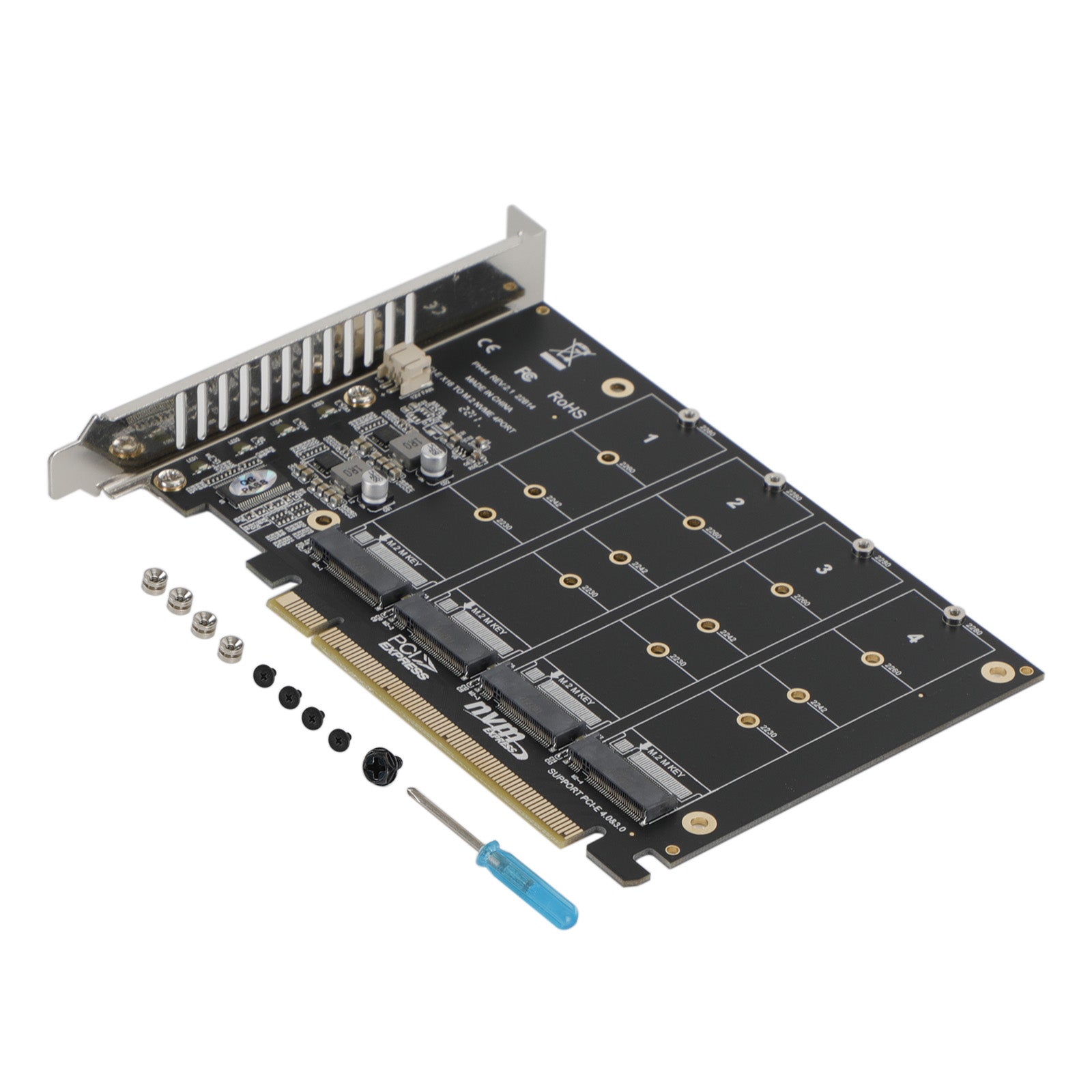 Carte Array 4 Disques NVME PH44 PCI-E X16 avec Répartition de Signal Support M.2 SSD