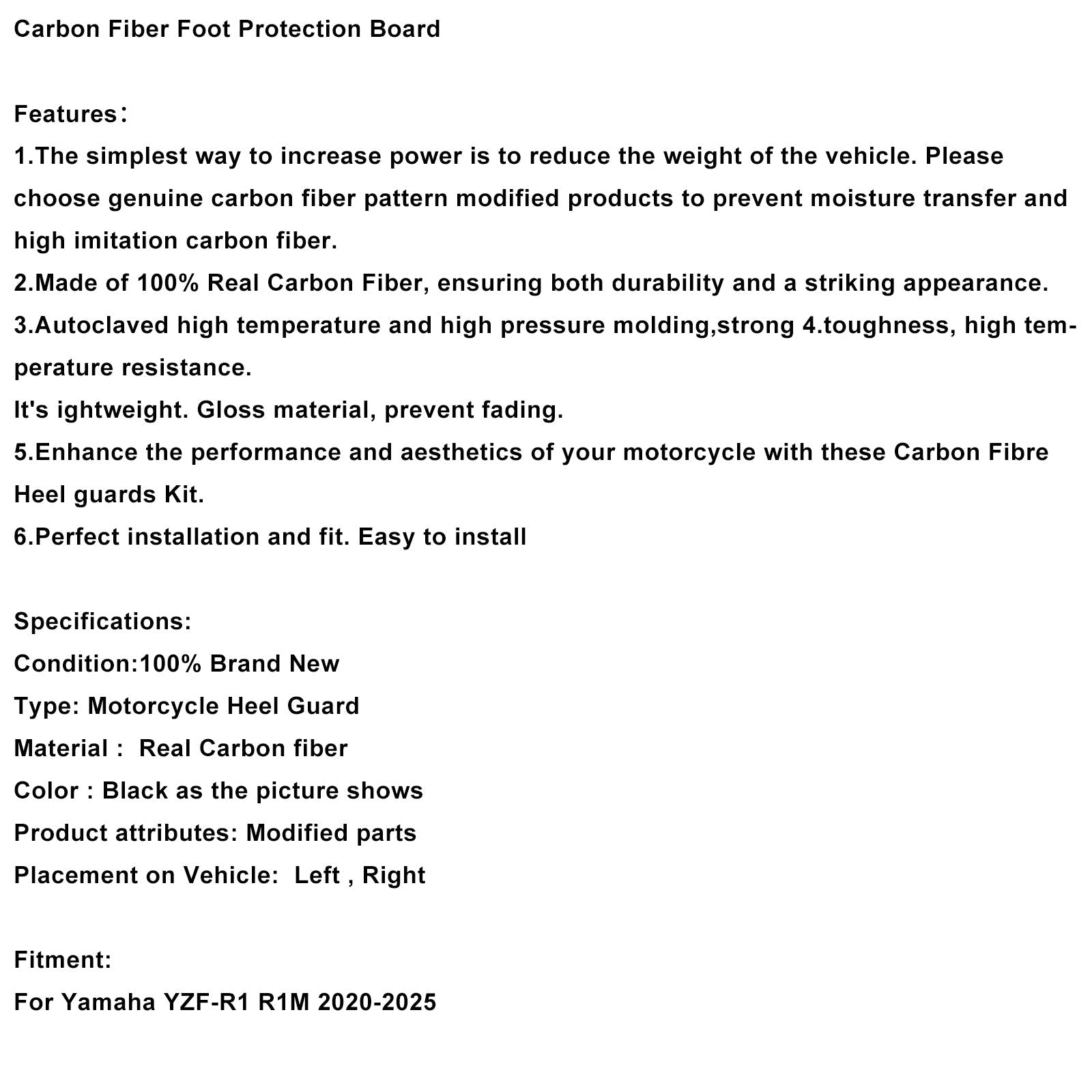 Tablero de protección de pies de fibra de carbono real para Yamaha YZF R1 R1M 2020-2025