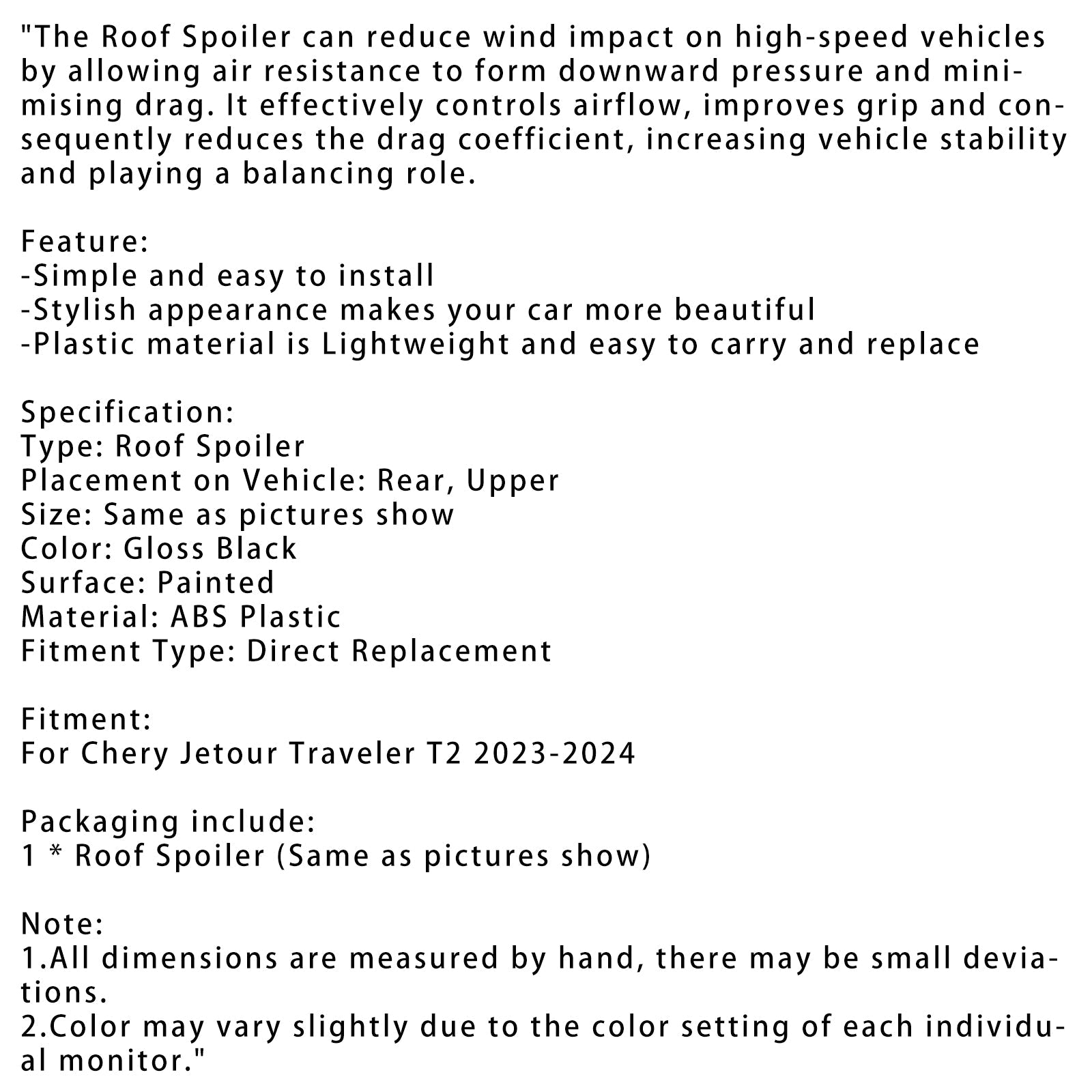 Spoiler bagagliaio posteriore nero lucido Chery Jetour Traveller T2 2023-2024