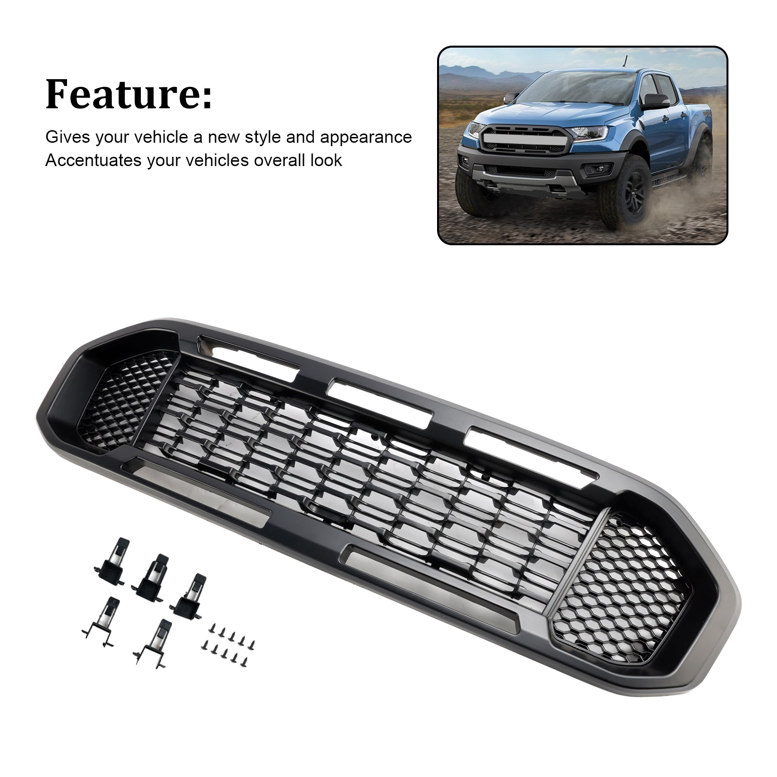 Musta etupuskurin säleikkö Ford Ranger T8 2019-2023