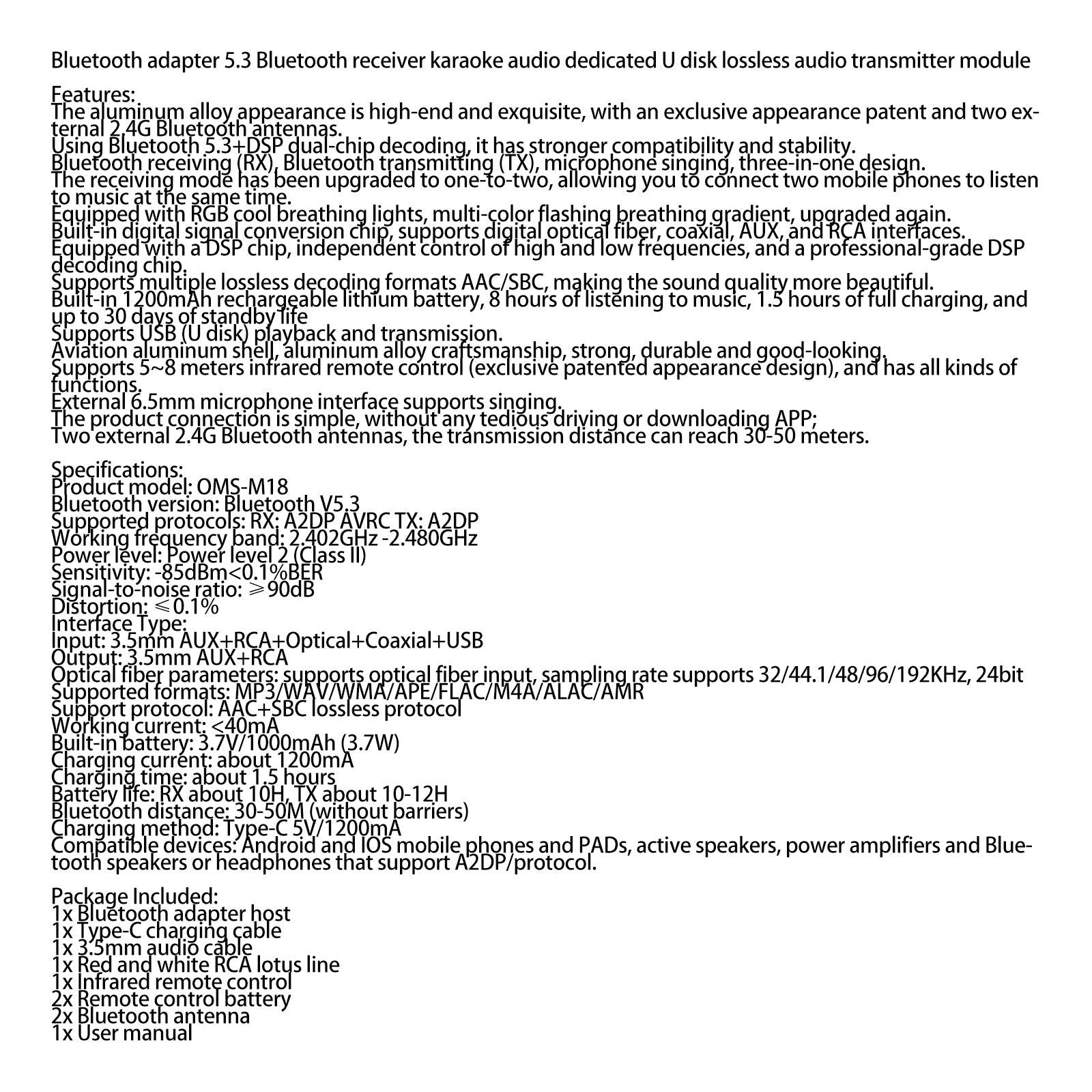 Odbiornik Bluetooth 5.3 Adapter Bluetooth U Disk Bezstratny moduł nadajnika audio