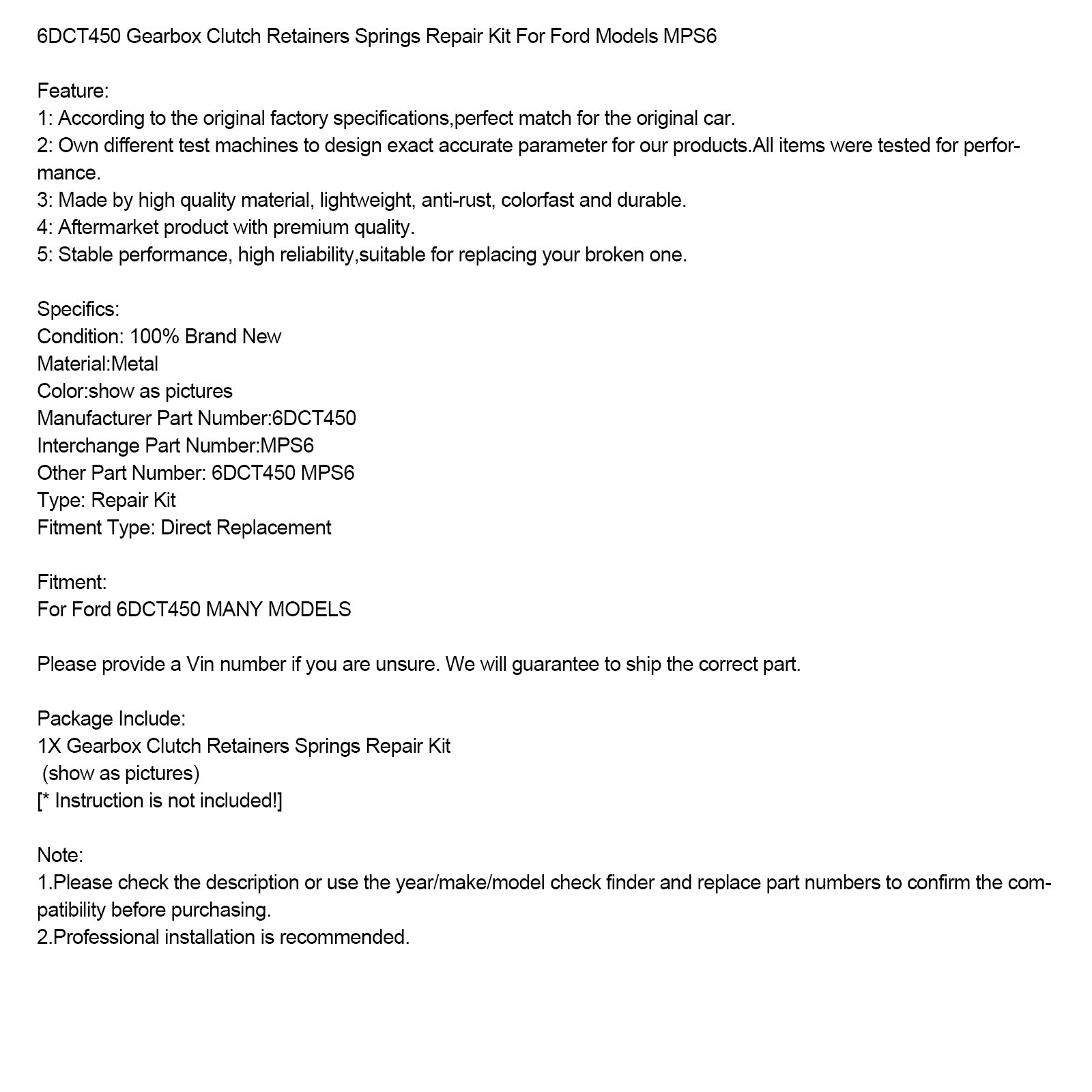 Scatole di sterzo Kit di riparazione della molla frizione fissa per modelli Ford MPS6