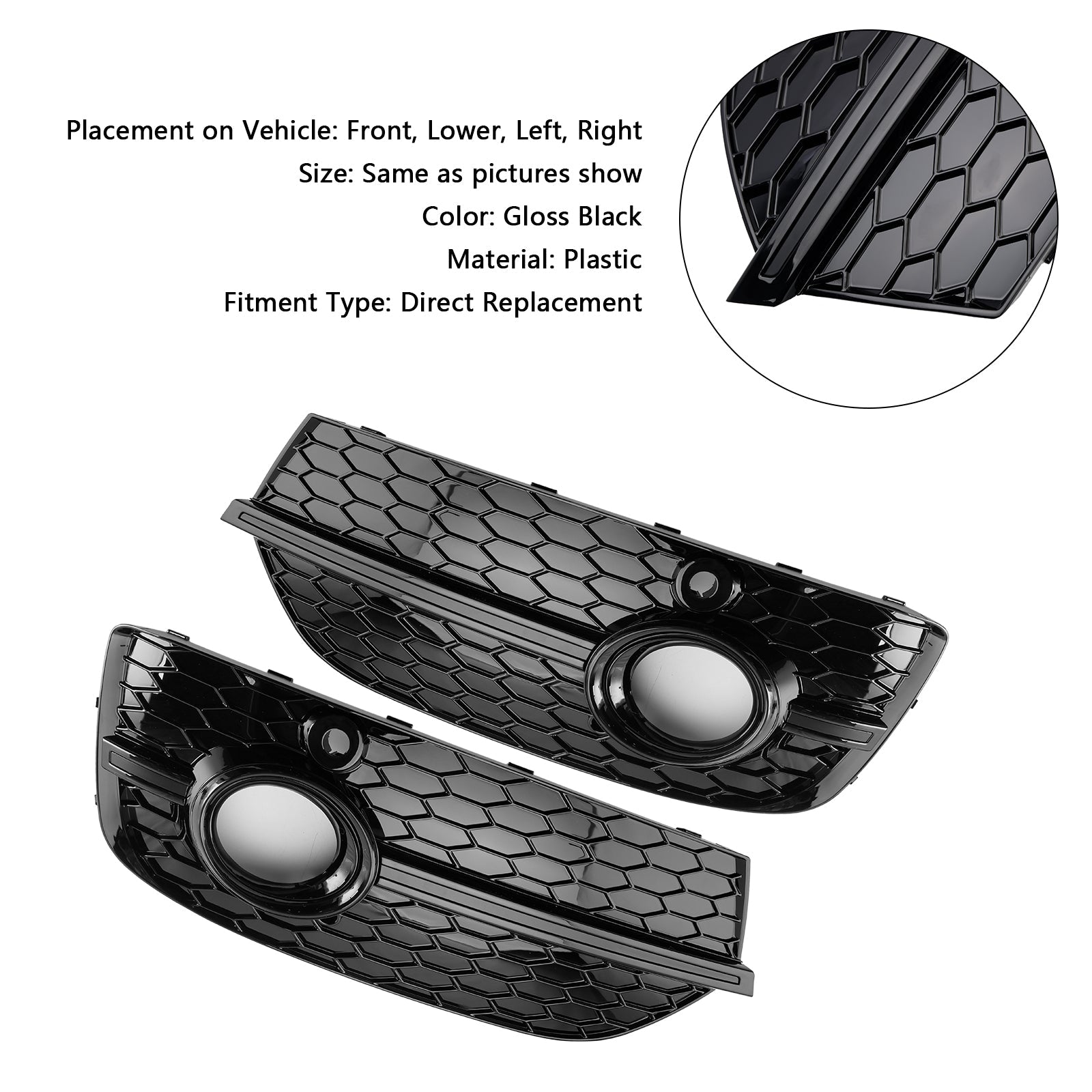 Caches de phares antibrouillard avant style nid d'abeille pour Audi Q3 RSQ3 2013-2015, noir brillant