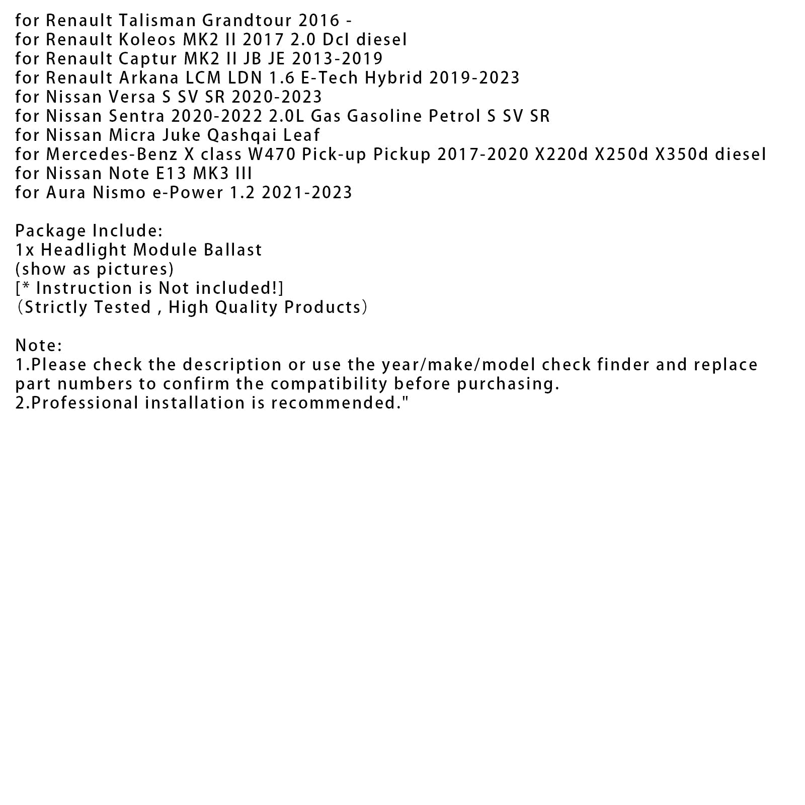 Ballast de module de phare 260558993E pour Nissan Versa, Renault Infiniti Q60 et QX55