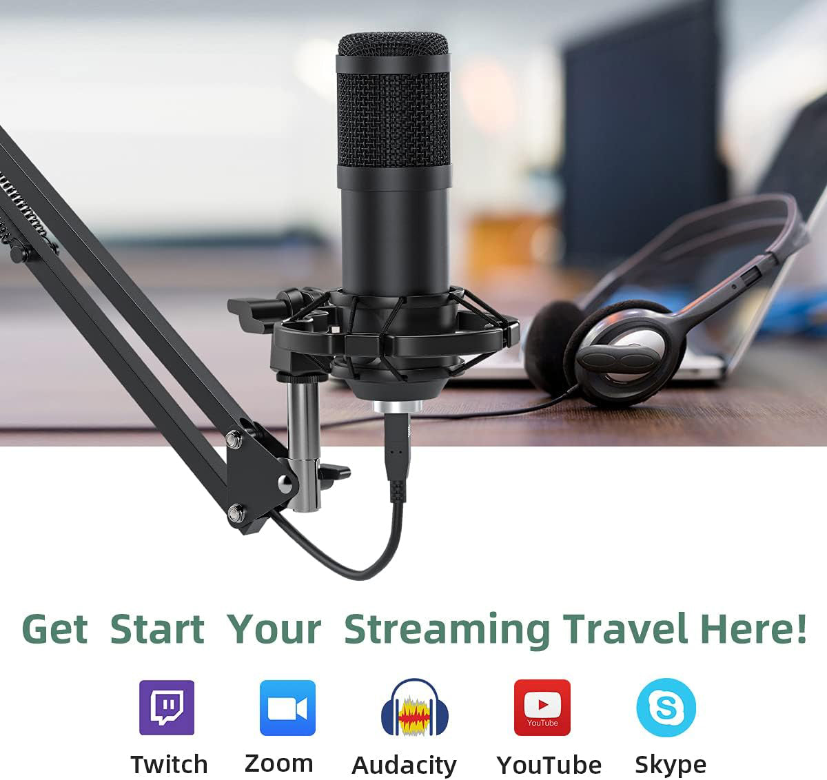 Microphone à condensateur USB BM800 pour PC, kit microphone de studio pour le chant et le streaming