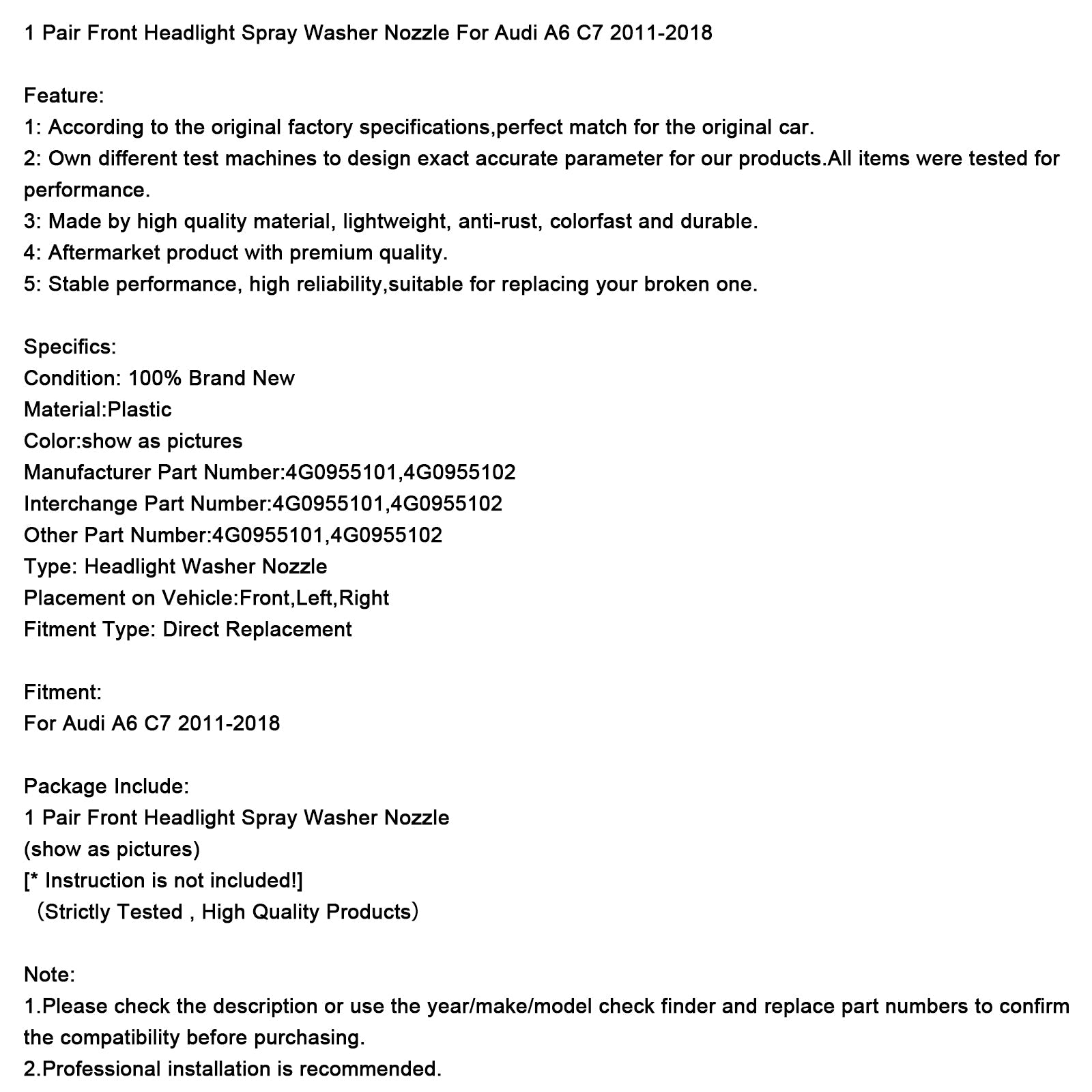 Audi A6 C7 (2011-2018) etuvalojen pesurin suuttimet pari