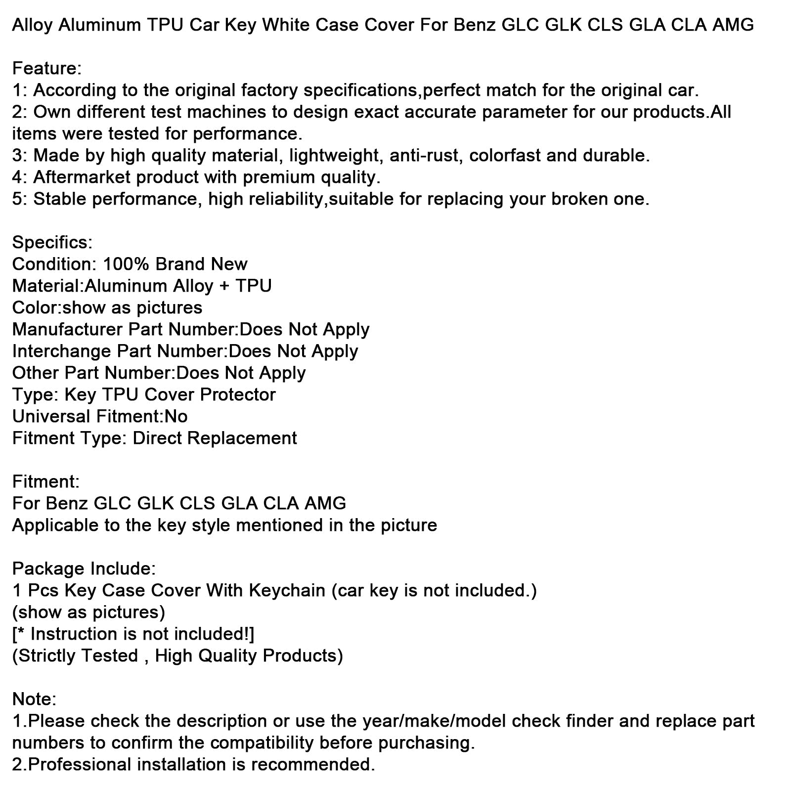 Custodia in pelle e lega'Cover in alluminio TPU per chiave auto per Benz GLC GLK CLS, bianco