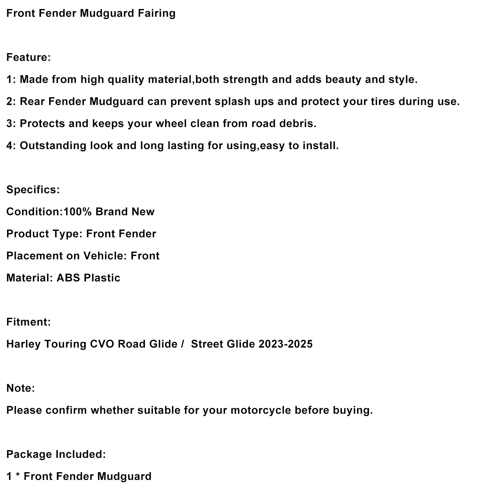 Carénage de garde-boue avant Touring CVO Road Glide / Street Glide 2023-2025